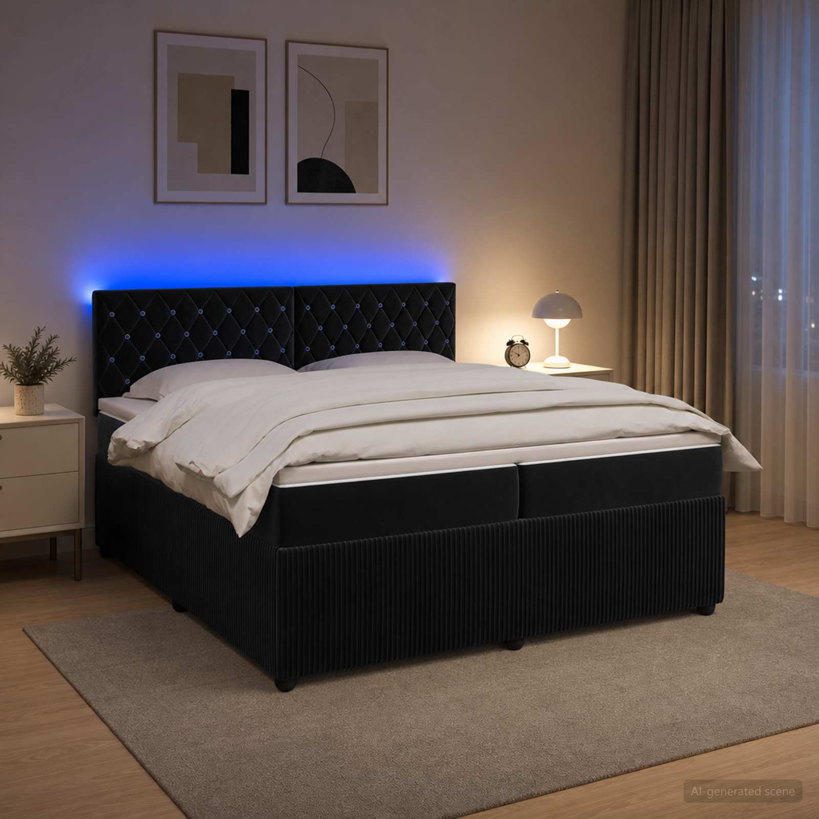 Postelja boxspring z vzmetnico Črna 200 x 200 cm Žamet