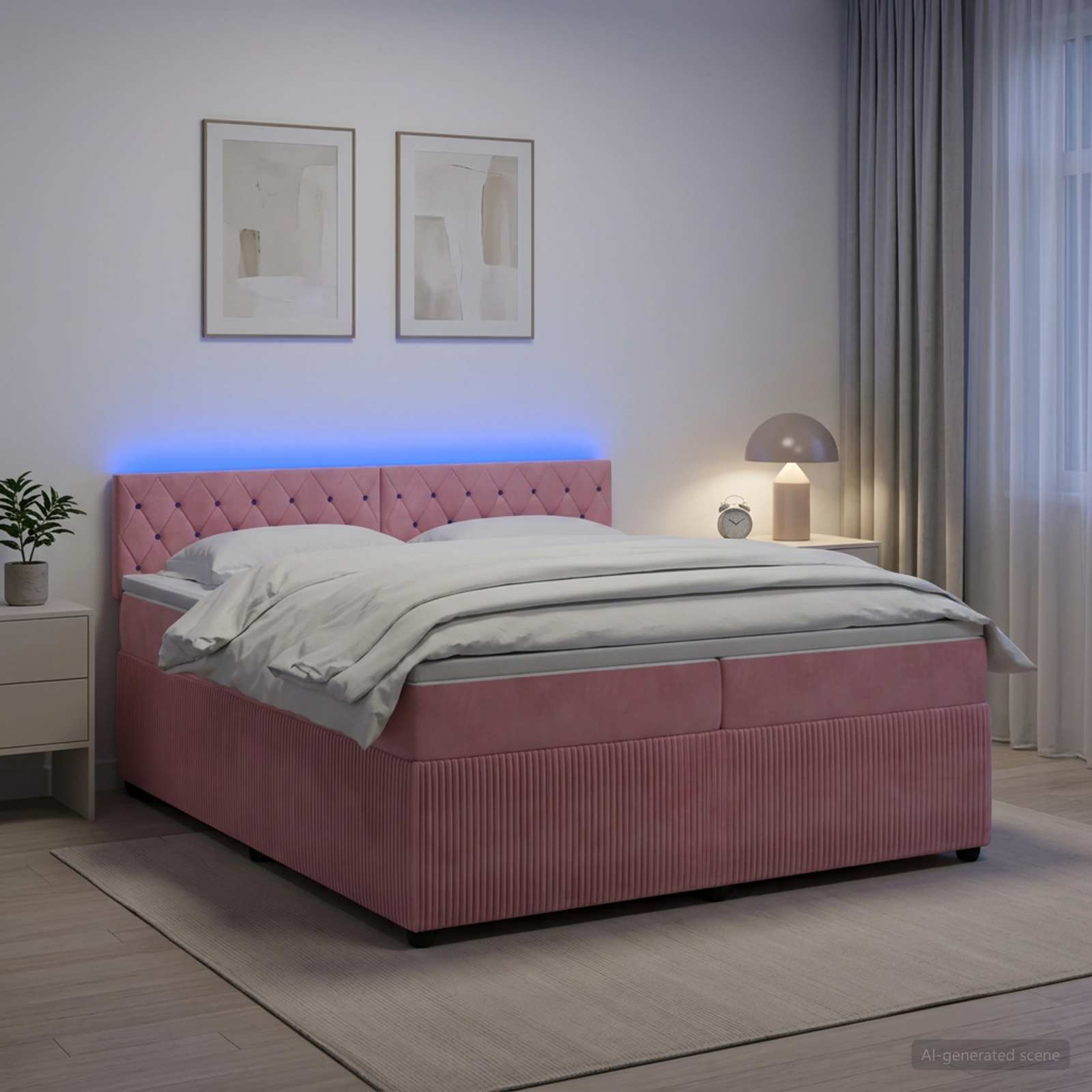 Континентално легло с матрак Розово 200 x 200 cm Кадифе