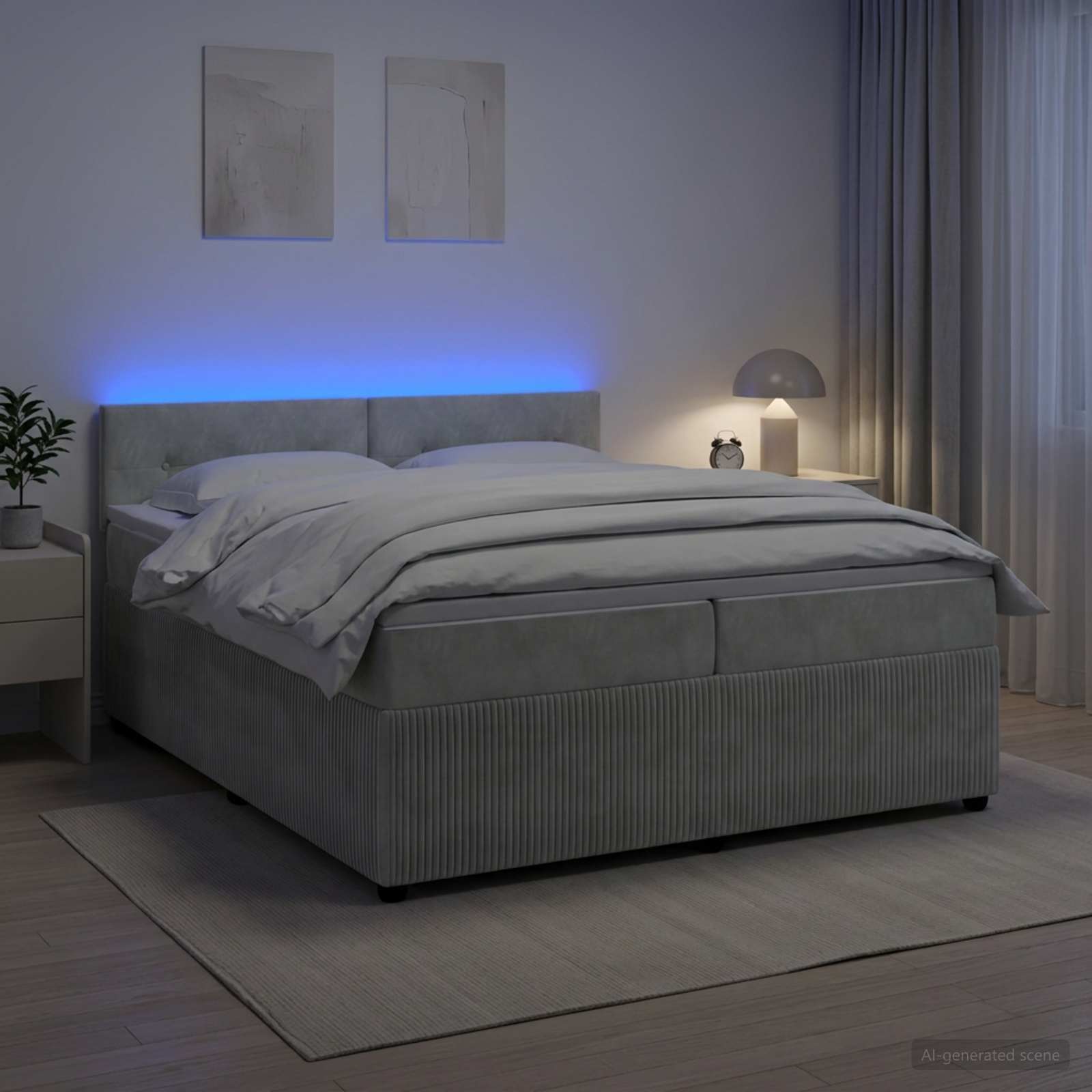 Postelja boxspring z vzmetnico Svetlo siva 200 x 200 cm Žamet