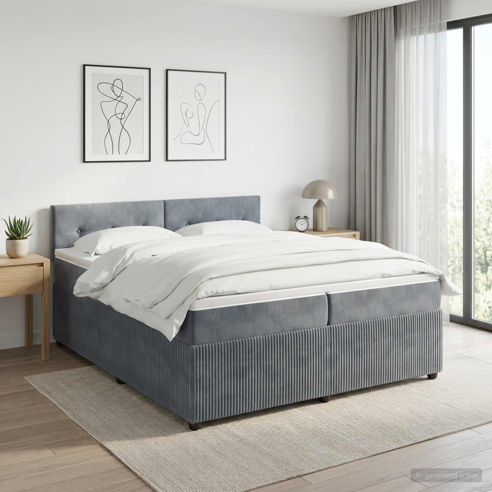 Postelja boxspring z vzmetnico Temno siva 200 x 200 cm Žamet
