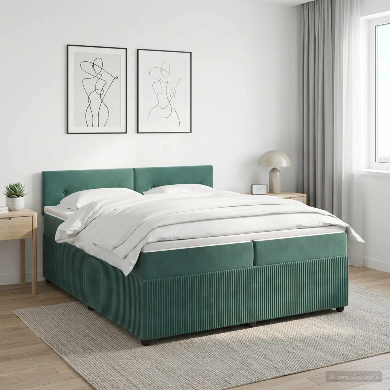 Postelja boxspring z vzmetnico Temno zelena 200 x 200 cm Žamet