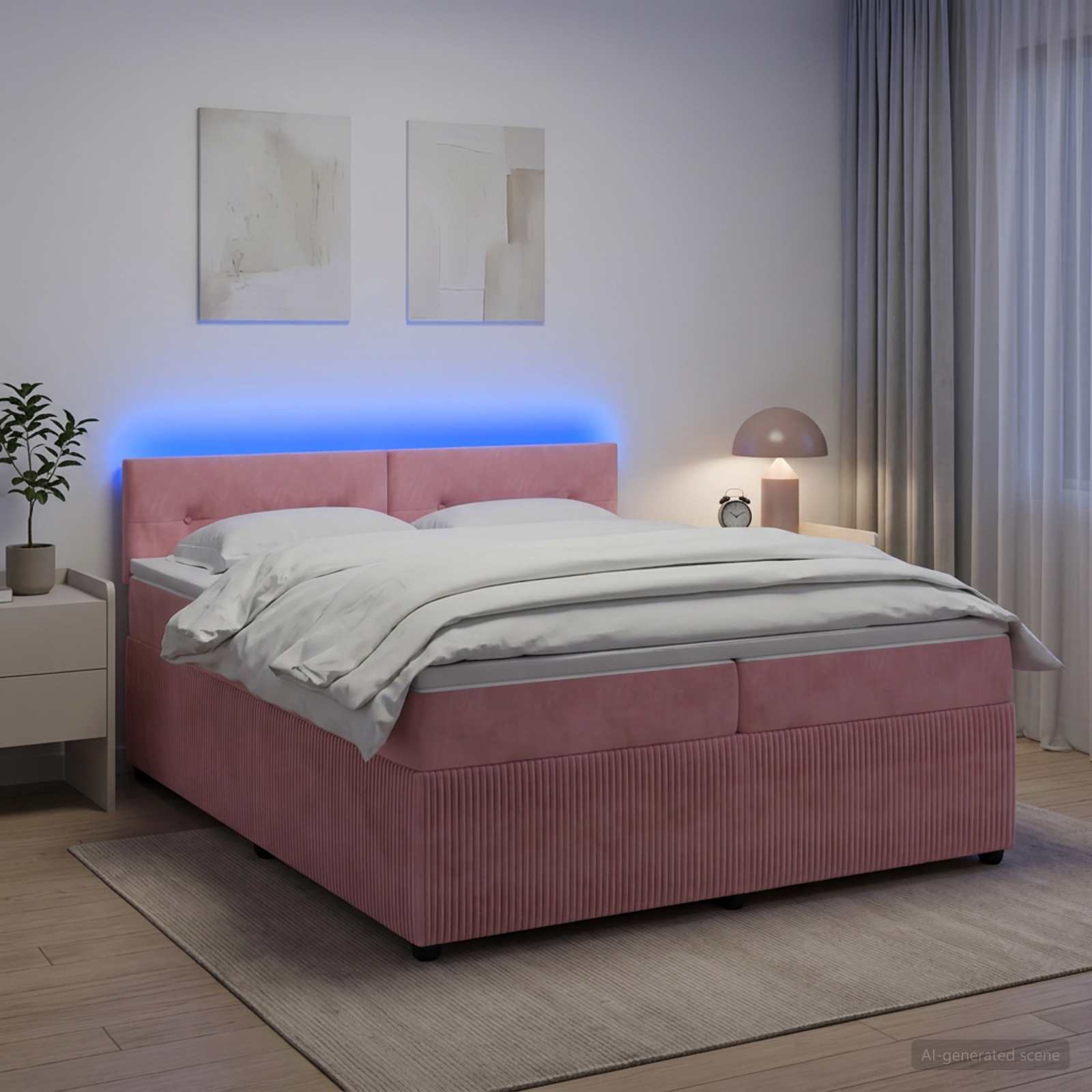 Континентално легло с матрак Розово 200 x 200 cm Кадифе