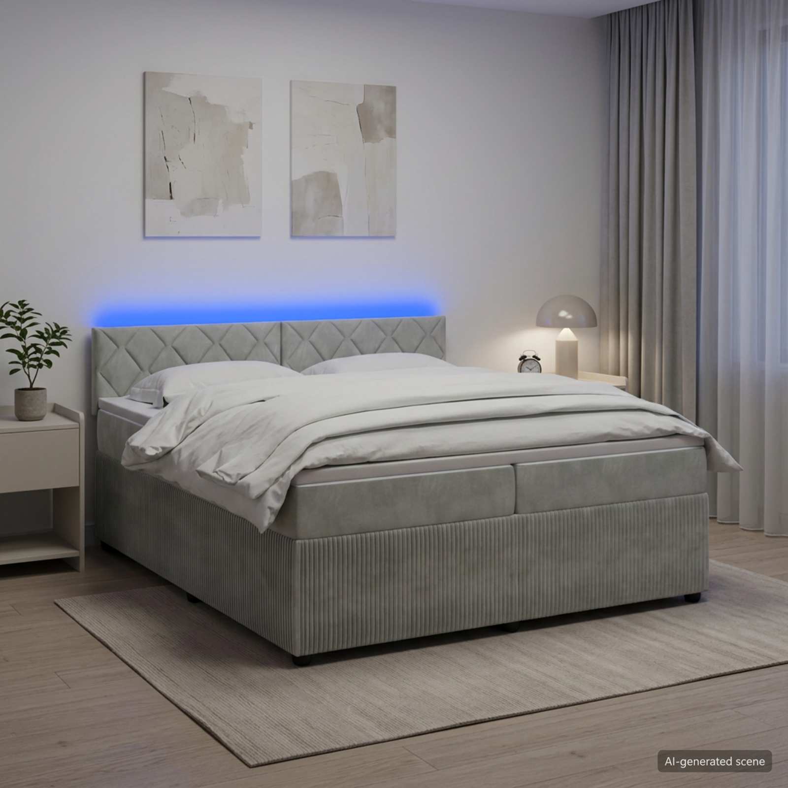 Postelja boxspring z vzmetnico Svetlo siva 200 x 200 cm Žamet