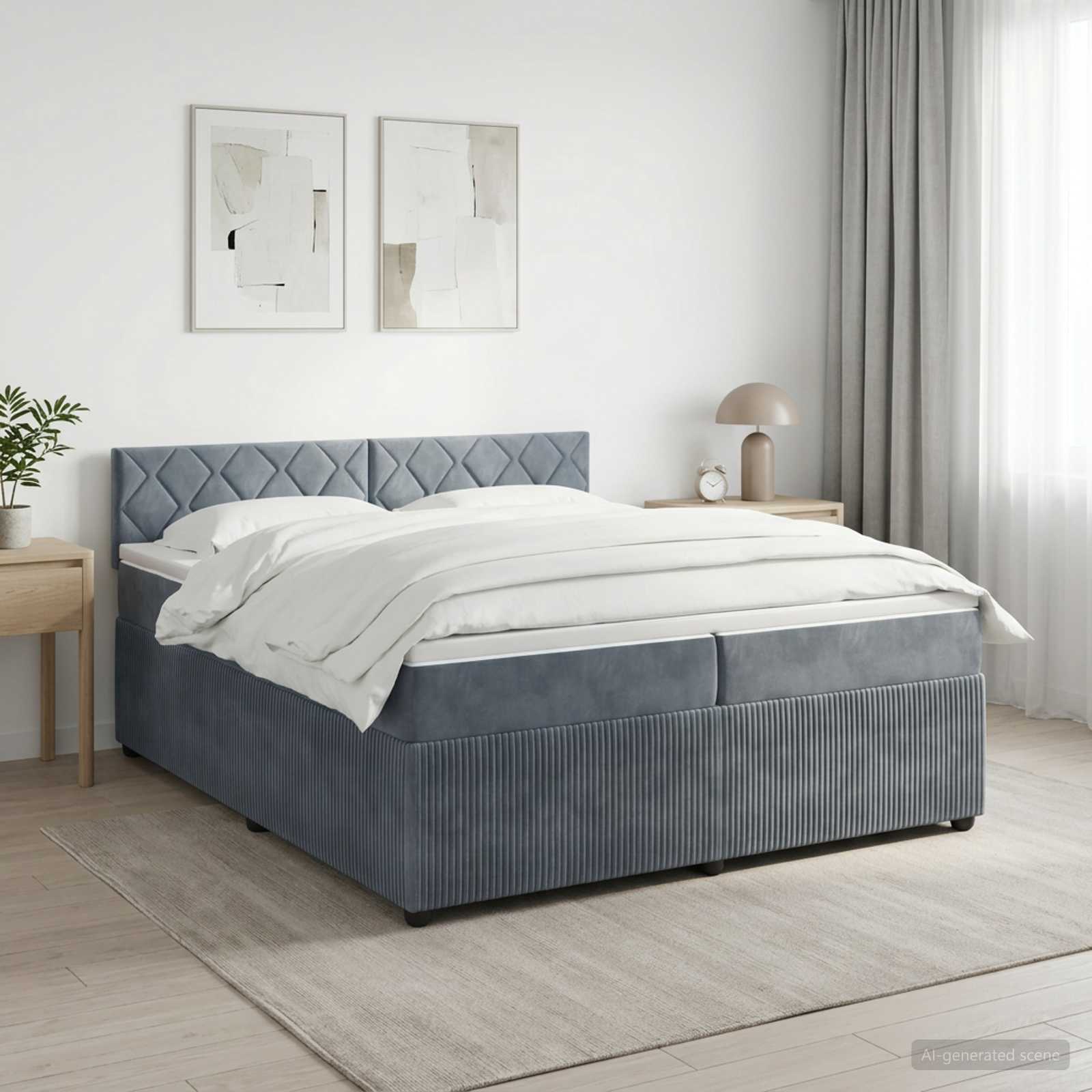 Postelja boxspring z vzmetnico Temno siva 200 x 200 cm Žamet