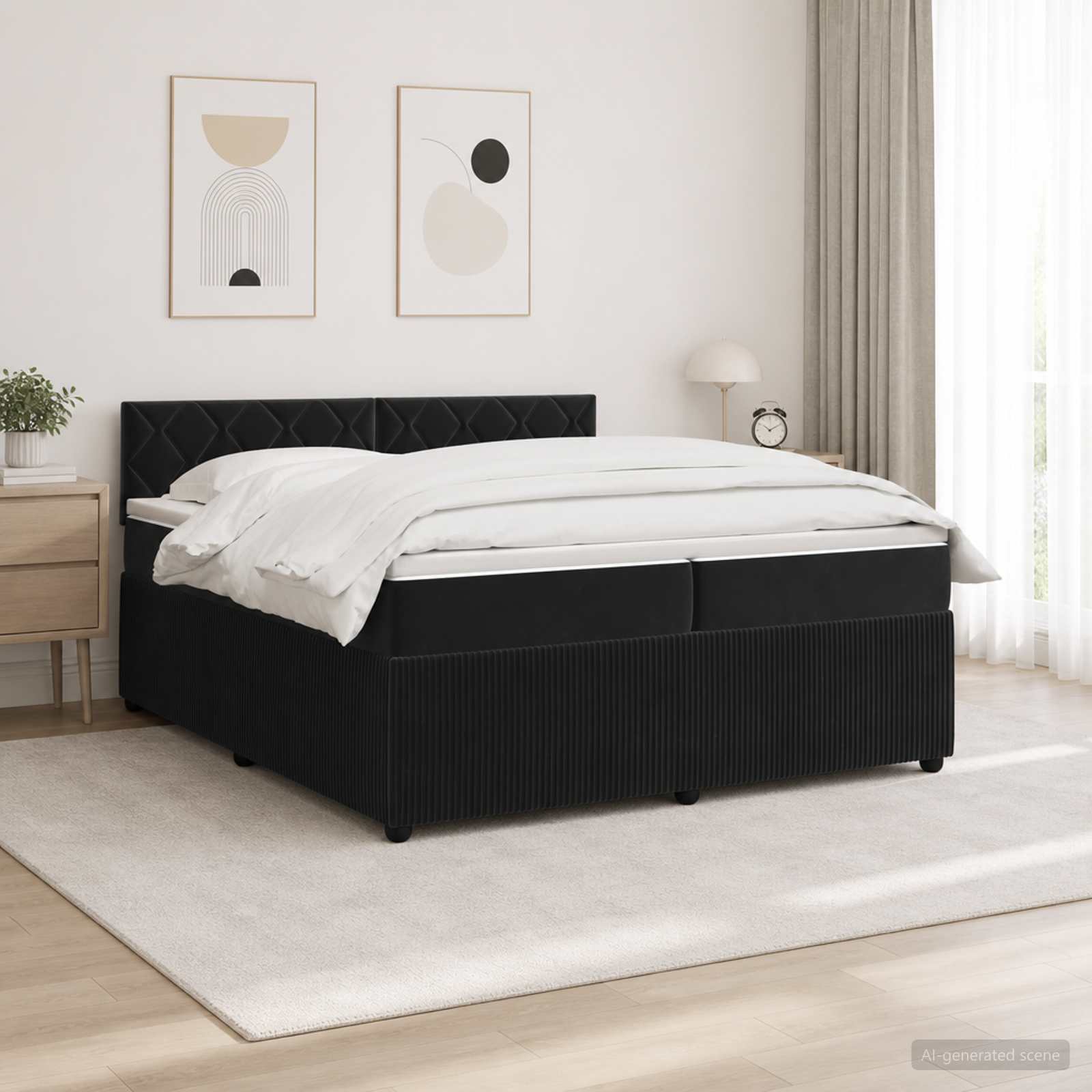 Континентално легло с матрак Черно 200 x 200 cm Кадифе