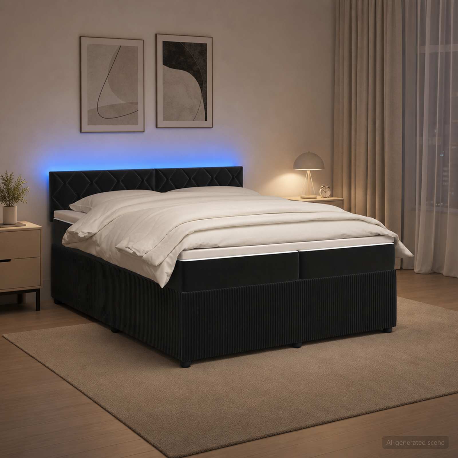 Postelja boxspring z vzmetnico Črna 200 x 200 cm Žamet
