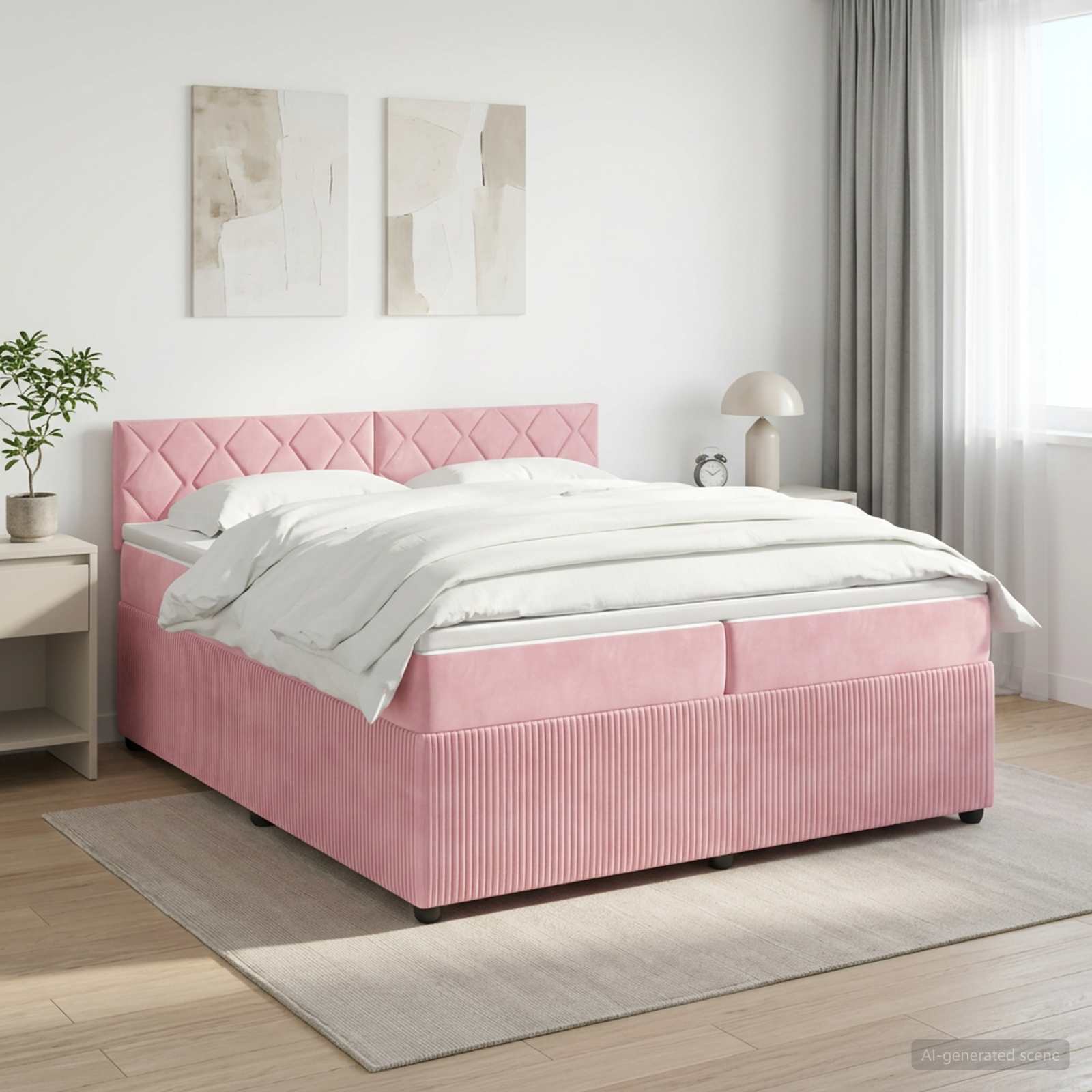 Континентално легло с матрак Розово 200 x 200 cm Кадифе