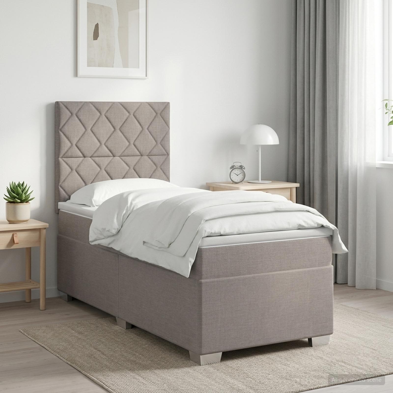 Kontinentalseng med topmadras og justerbart hovedgærde 90 x 190 cm - gråbrun