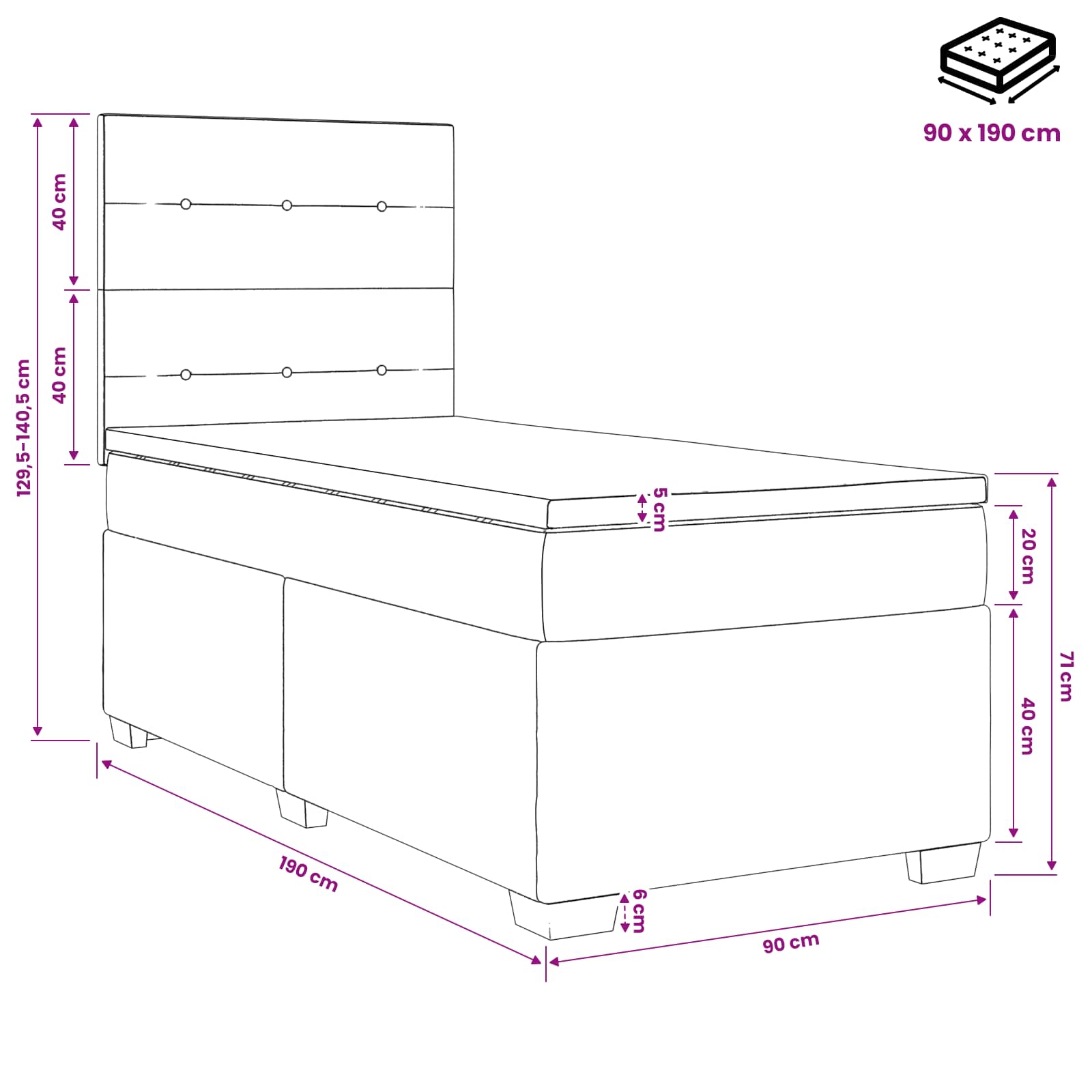 Postelja boxspring z vzmetnico Modra 90 x 190 cm Blago