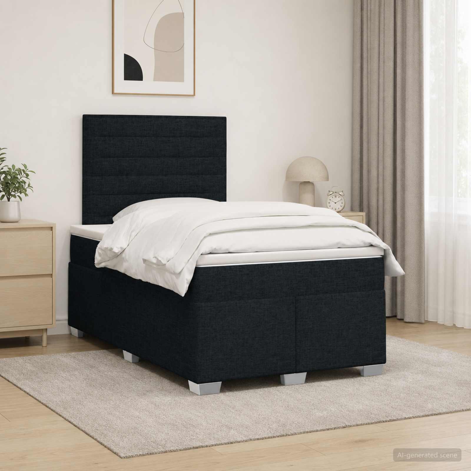 Postelja boxspring z vzmetnico Črna 120 x 190 cm Blago
