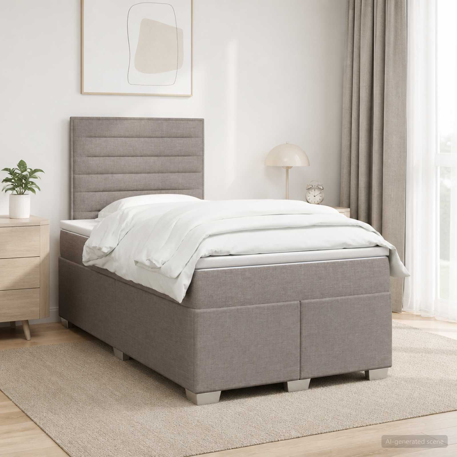 Postelja boxspring z vzmetnico Taupe 120 x 200 cm Blago