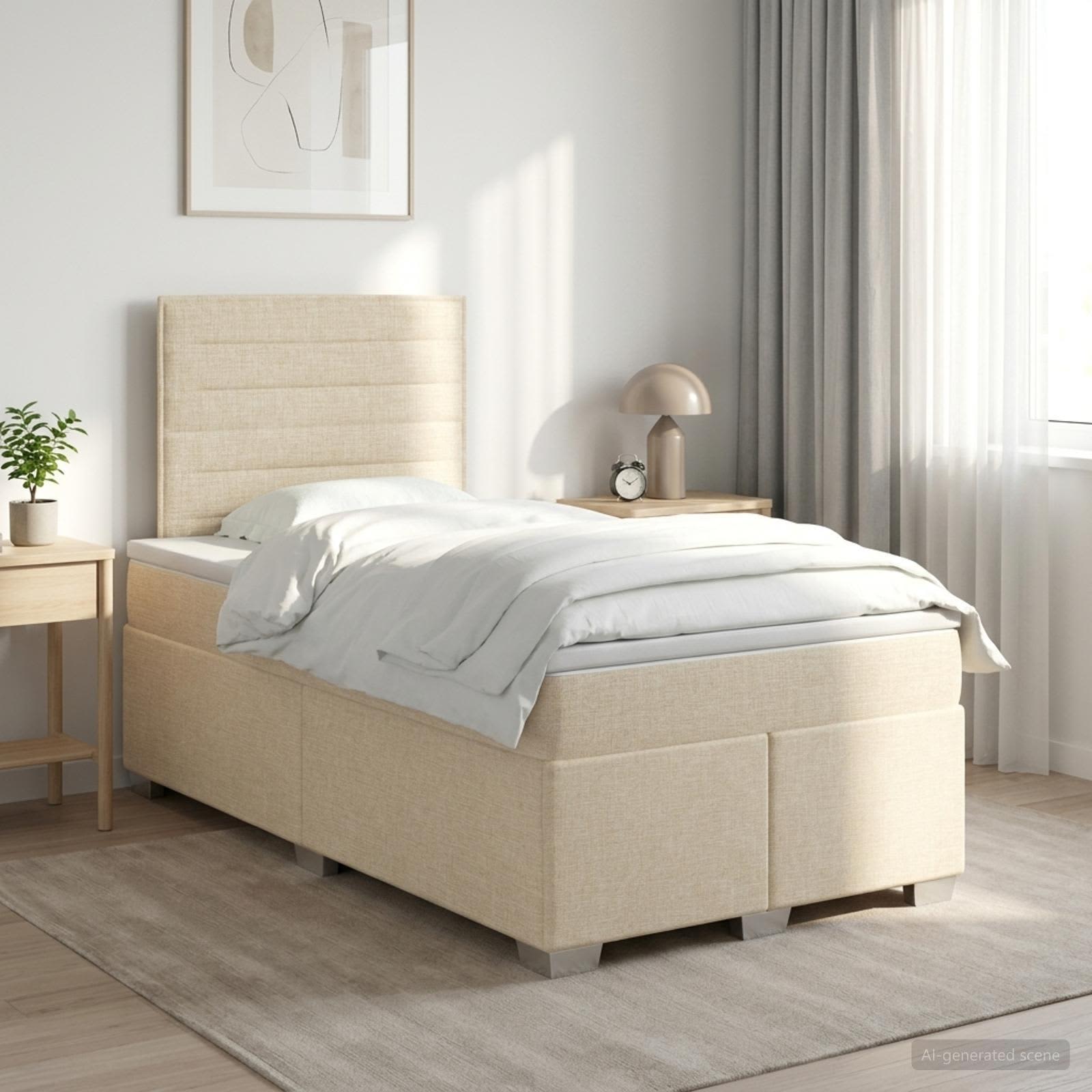 Postelja boxspring z vzmetnico Krem 120 x 190 cm Blago