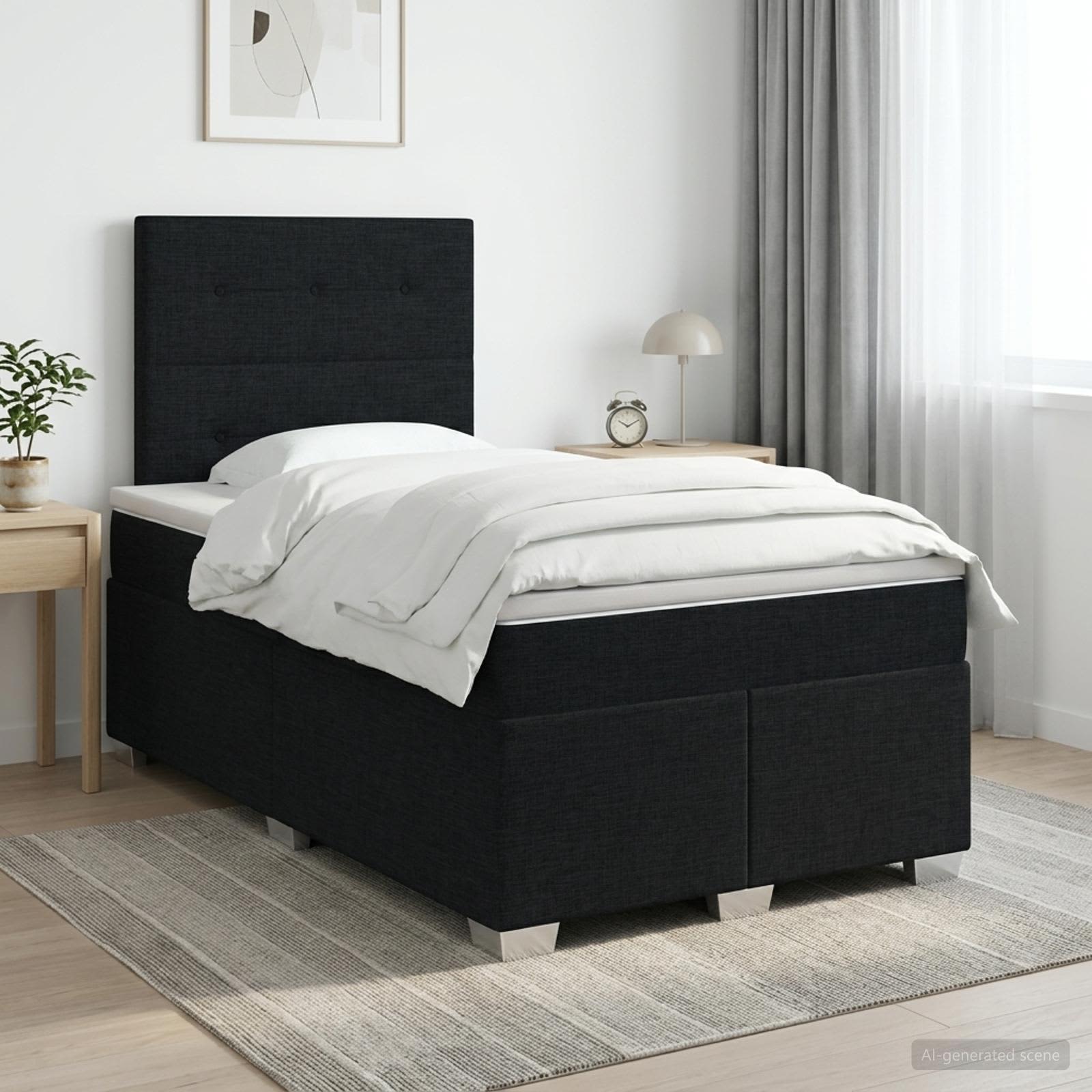 Континентално легло с матрак Черно 120 x 190 cm Текстил