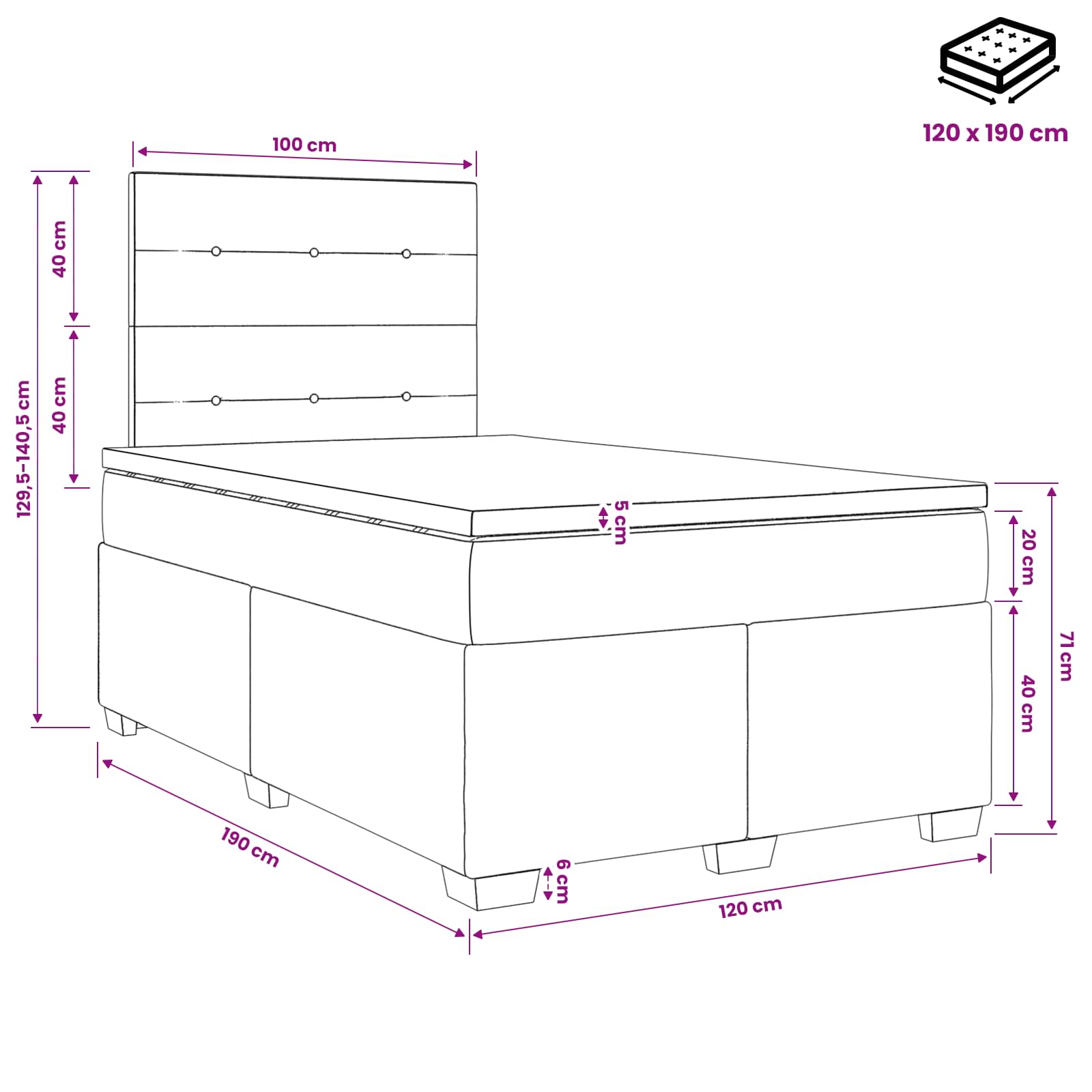 Postelja boxspring z vzmetnico Modra 120 x 190 cm Blago