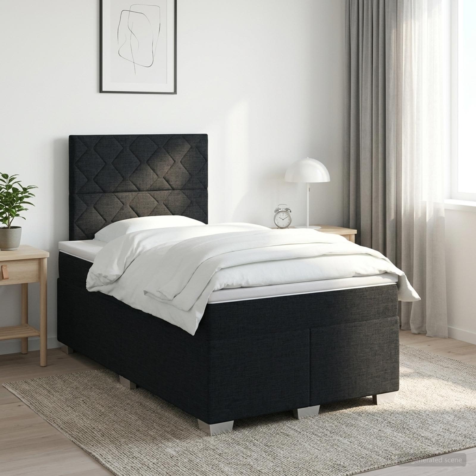 Континентално легло с матрак Черно 120 x 190 cm Текстил