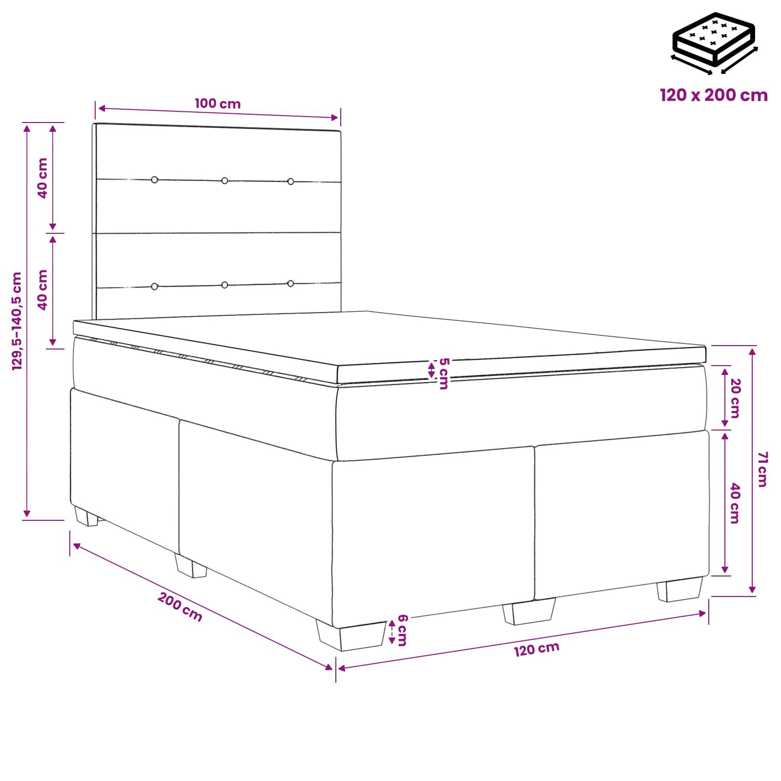 Postelja boxspring z vzmetnico Temno siva 120 x 200 cm Blago