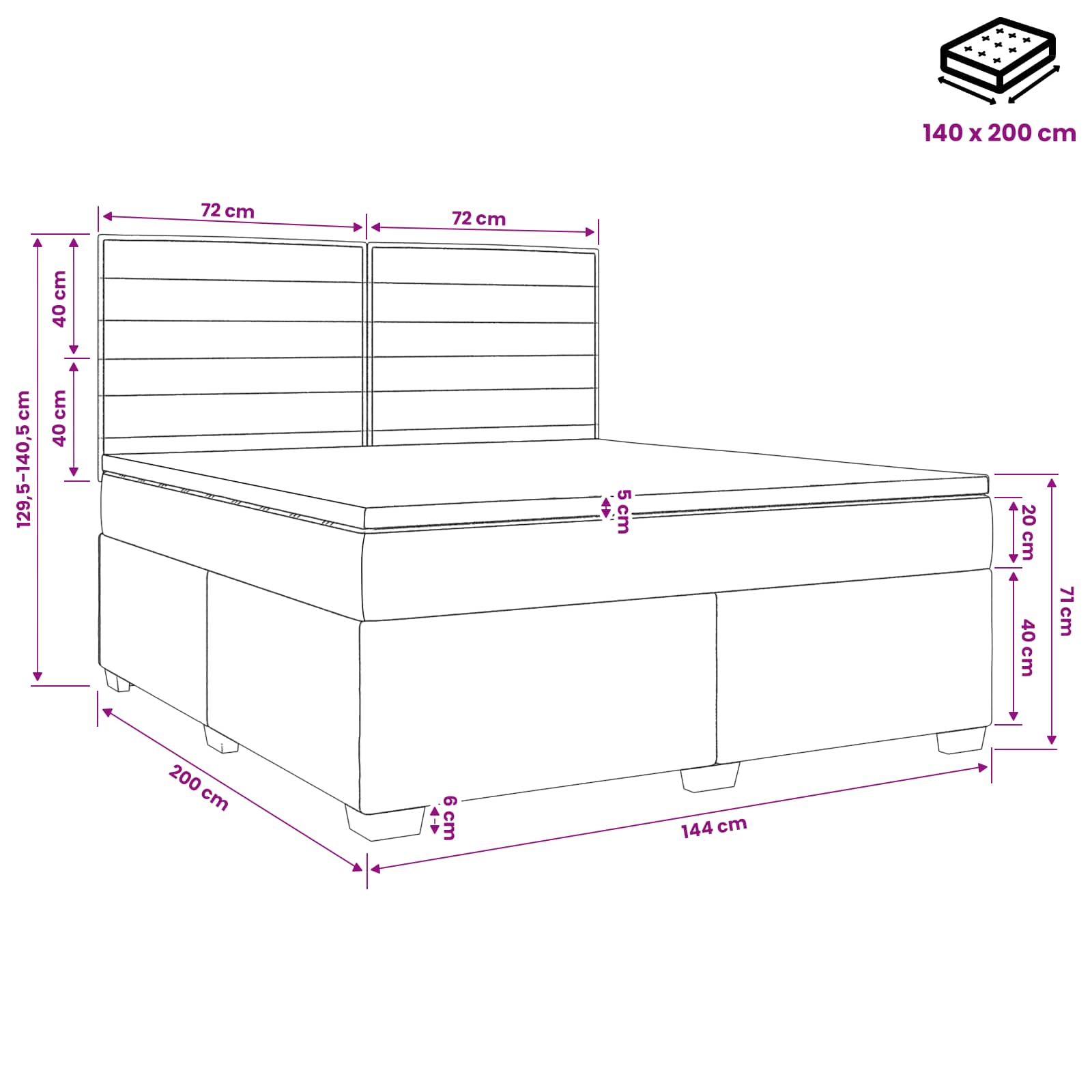 Postelja boxspring z vzmetnico Modra 140 x 200 cm Blago