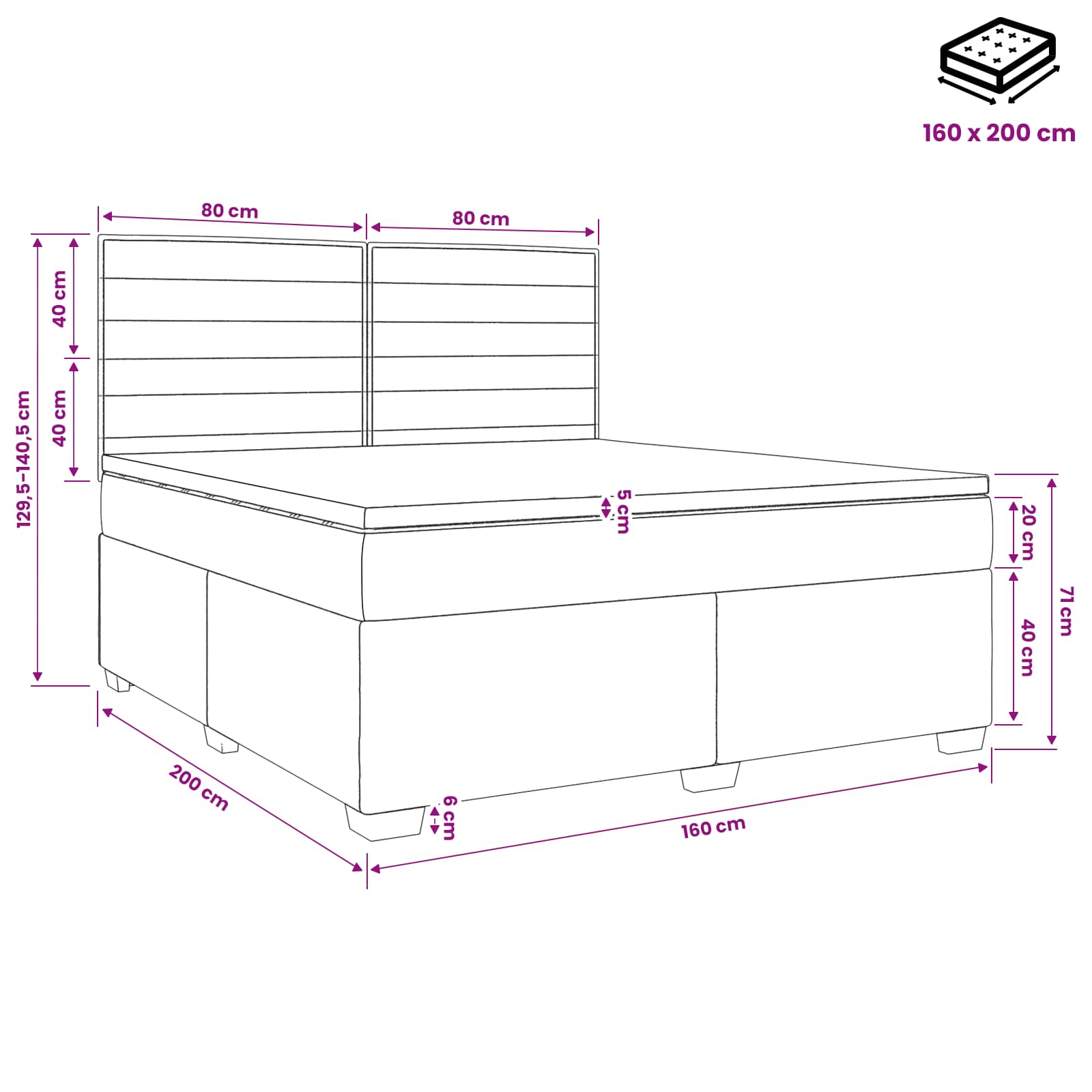 Postelja boxspring z vzmetnico Modra 160 x 200 cm Blago