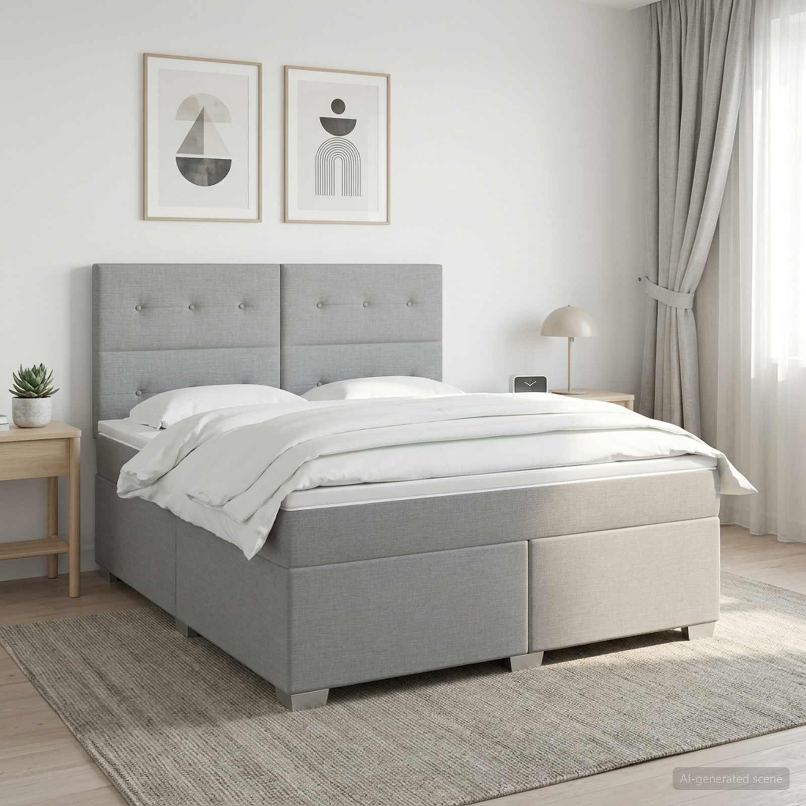 Boxspring seng med madras og topmadras 160 x 200 cm lysegrå stof