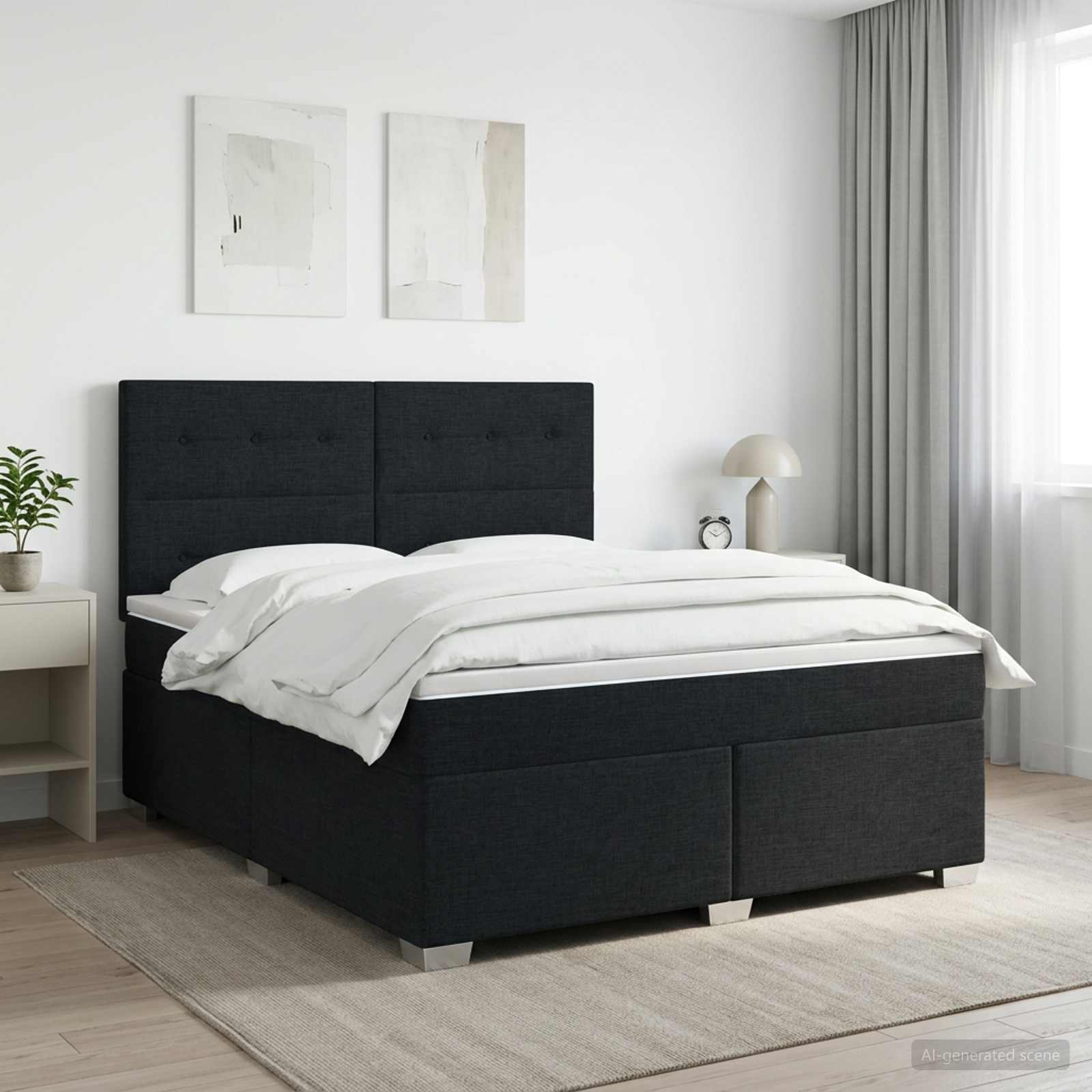 Kontinentalseng med madras, topmadras og justerbart hovedgærde 160 x 200 cm - sort stof