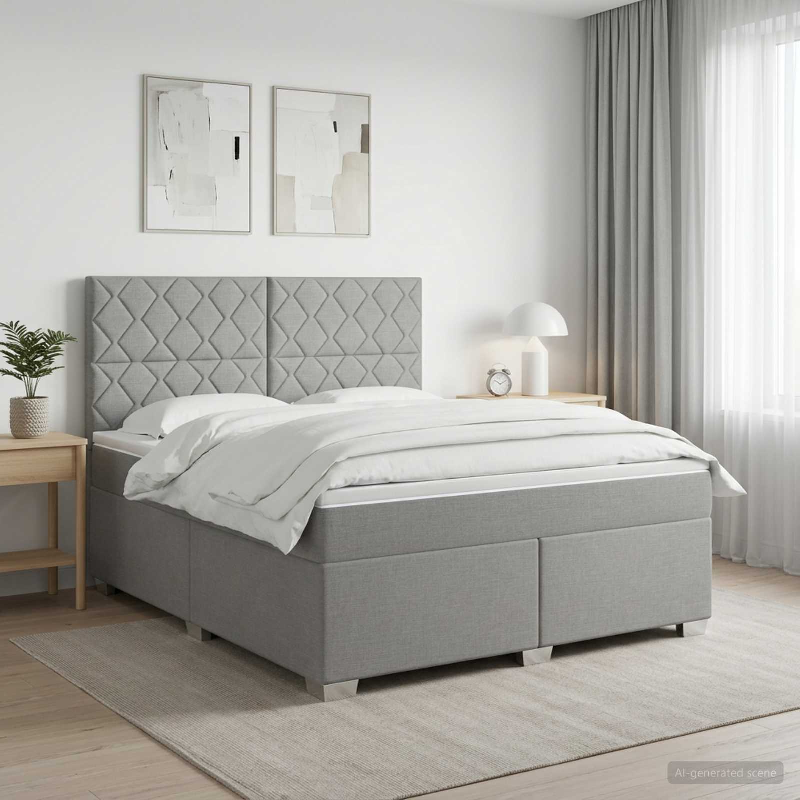 Kontinentalseng med madras og topmadras 160 x 200 cm - lysegrå stof