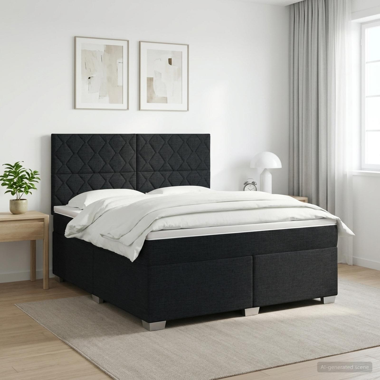 Kontinentalseng med topmadras og justerbart hovedgærde 160 x 200 cm - sort stof
