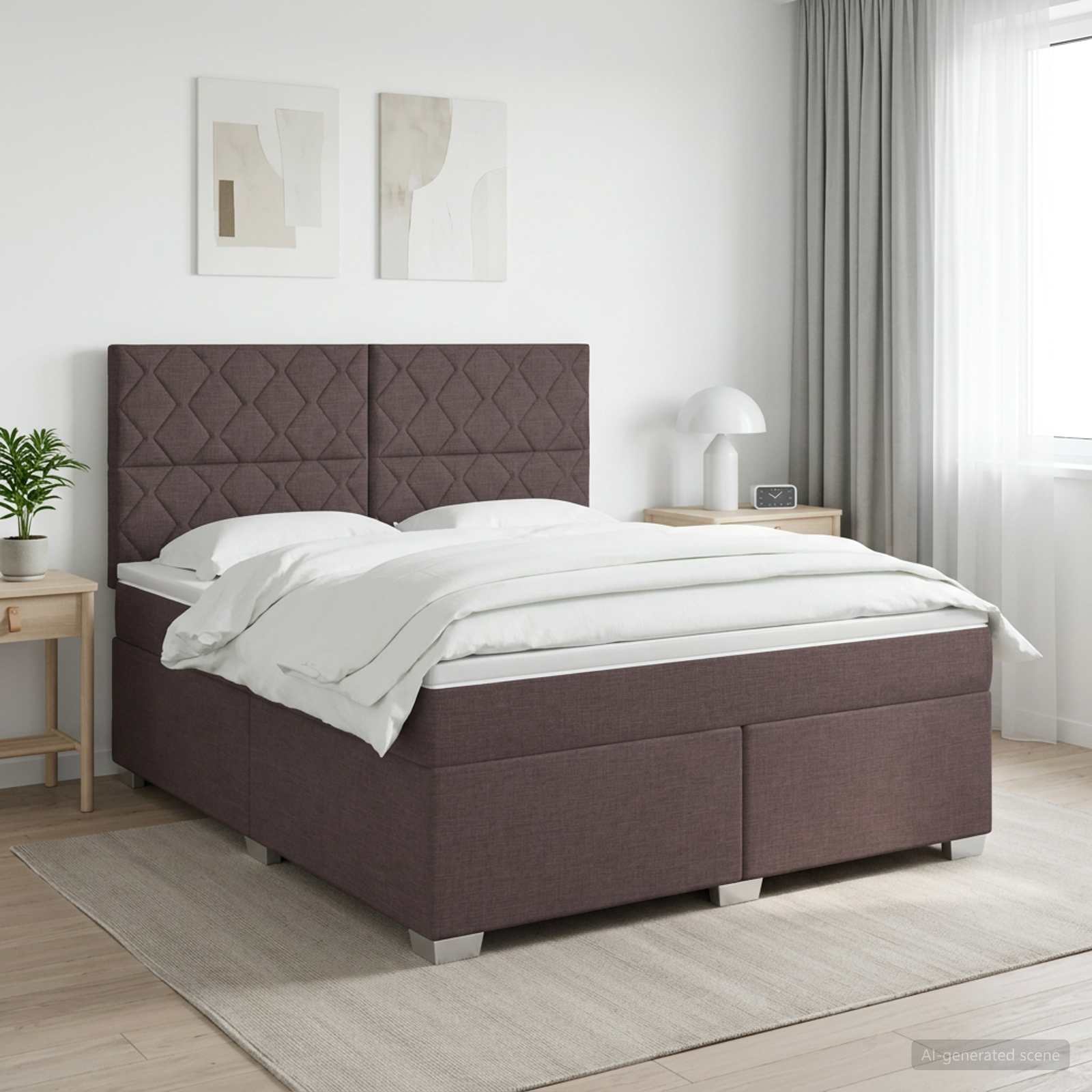 Континентално легло с матрак Тъмен кафяв 140 x 190 cm Текстил