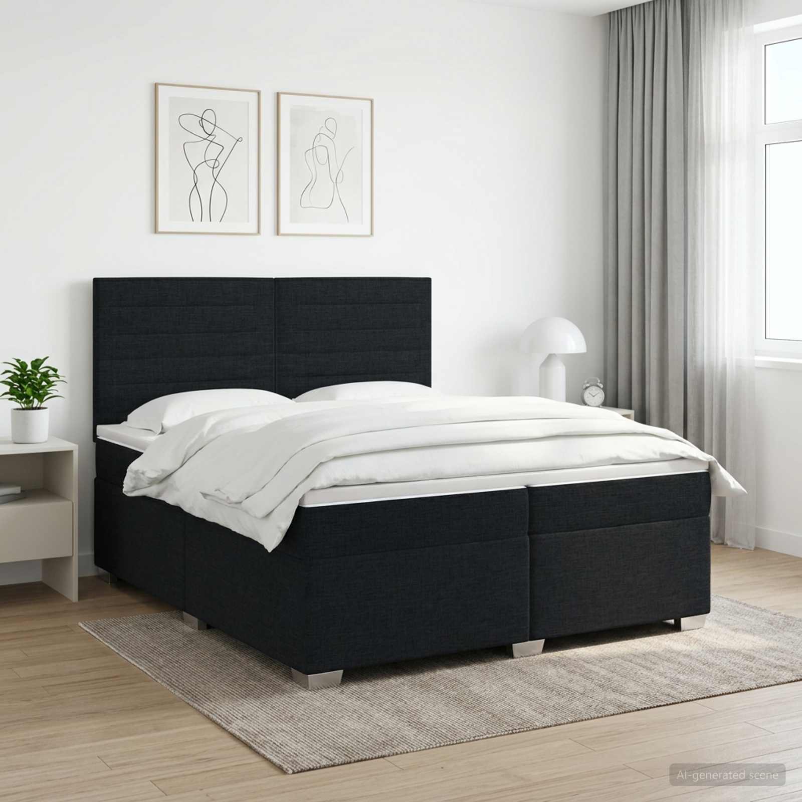Postelja boxspring z vzmetnico Črna 200 x 200 cm Blago
