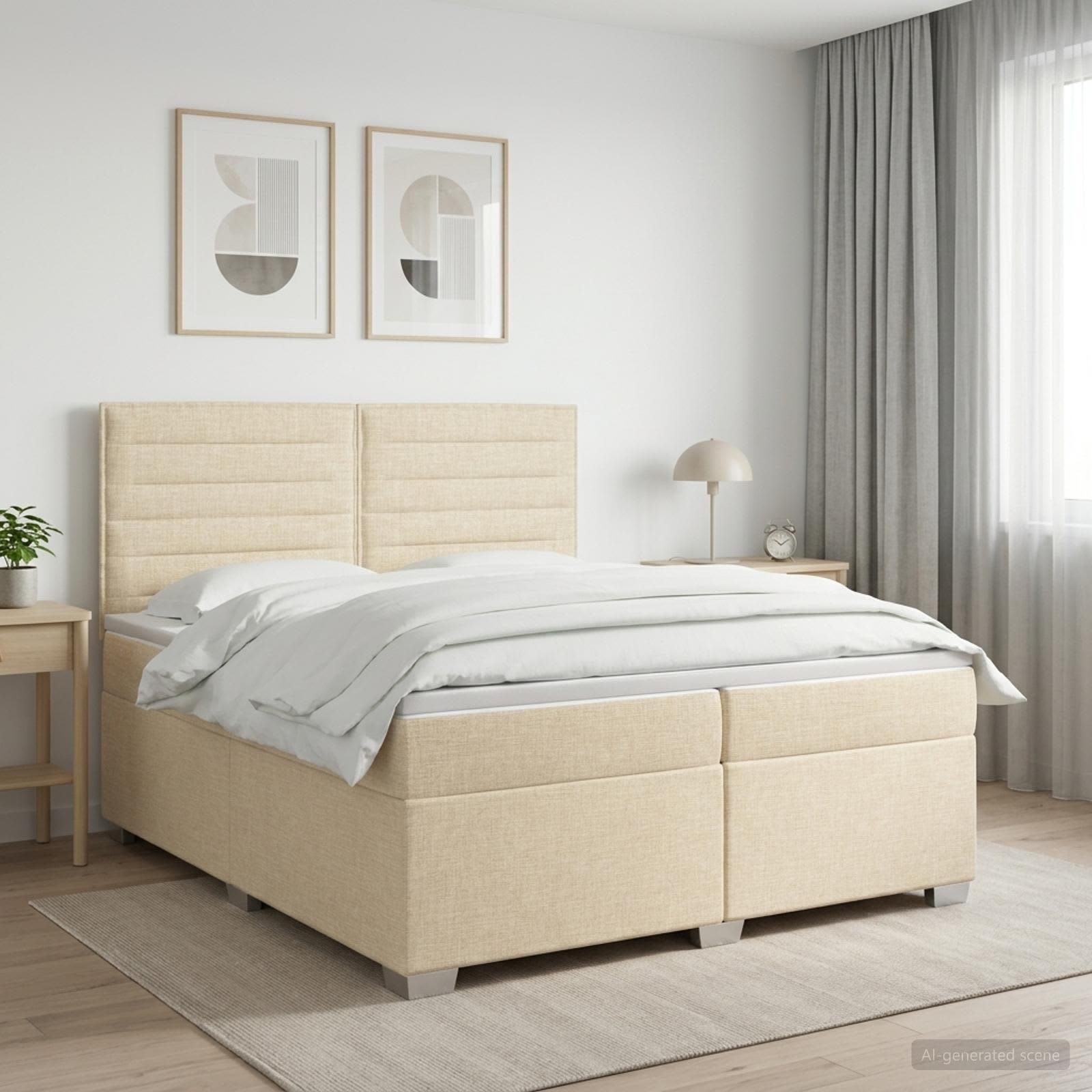 Postelja boxspring z vzmetnico Krem 200 x 200 cm Blago