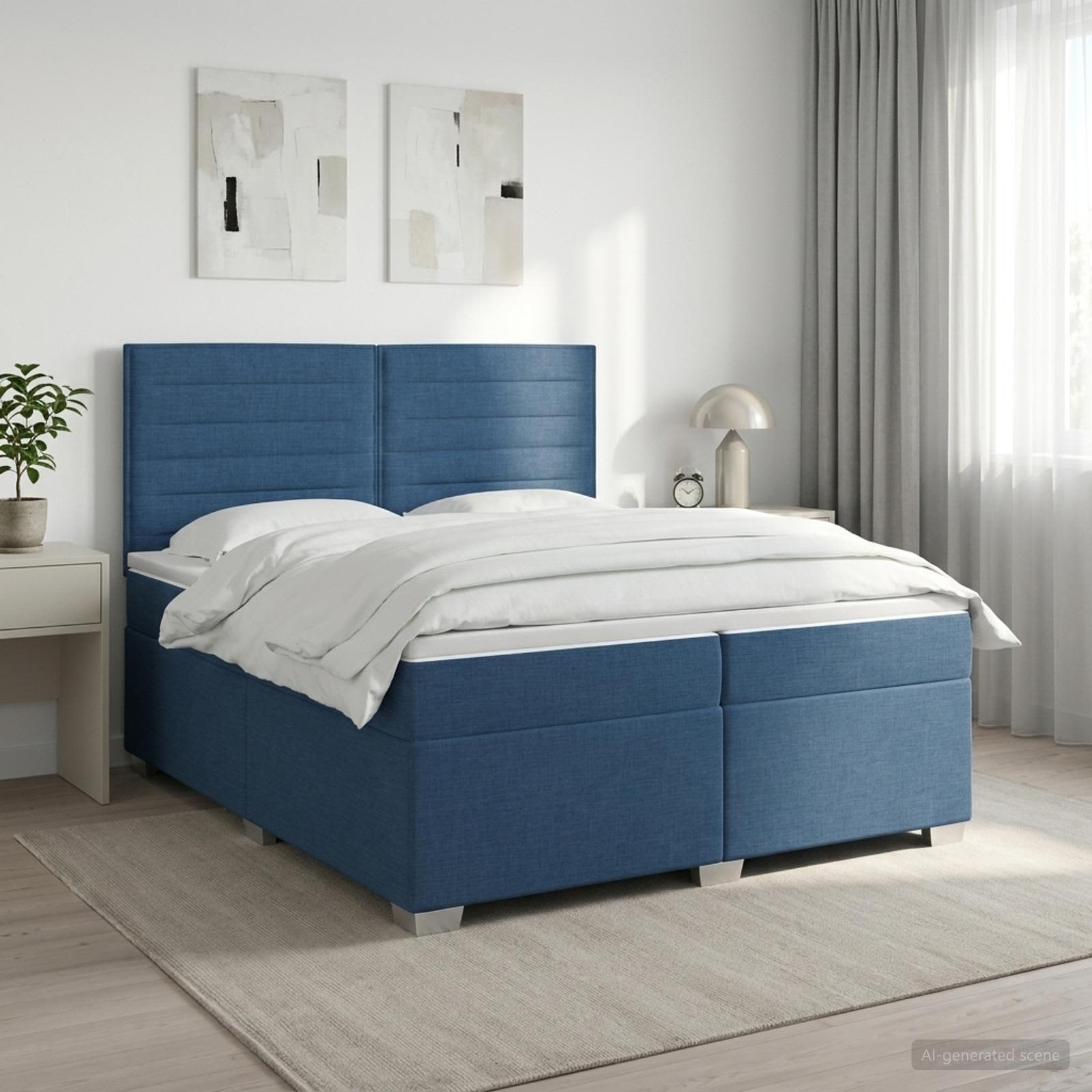 Postelja boxspring z vzmetnico Modra 200 x 200 cm Blago