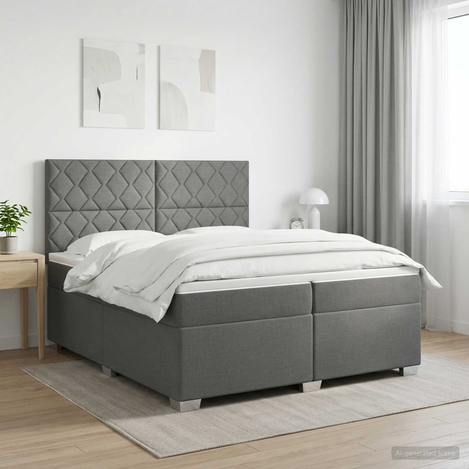 Kontinentalseng med madras og topmadras 200 x 200 cm mørkegrå stof