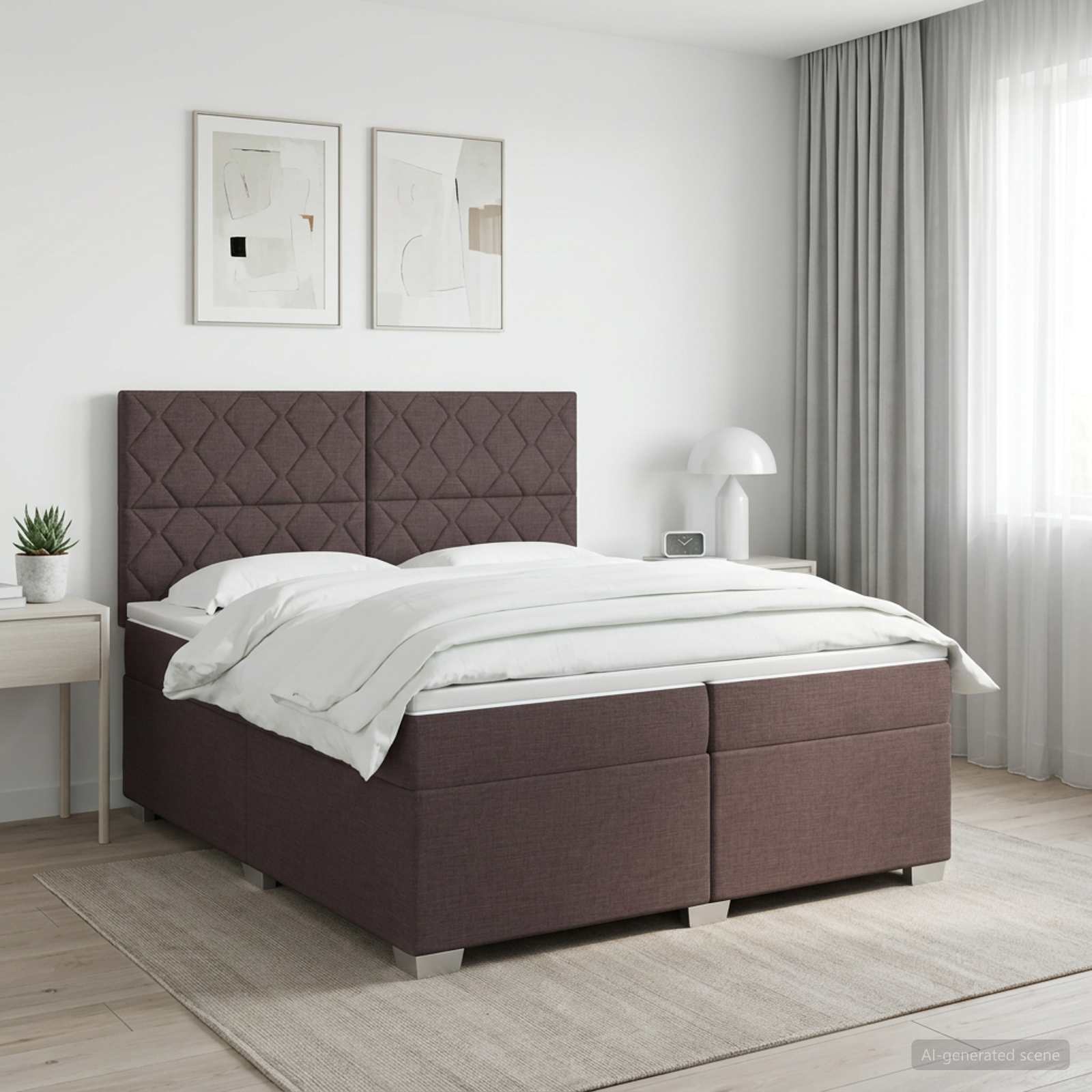Континентално легло с матрак Тъмен кафяв 200 x 200 cm Текстил