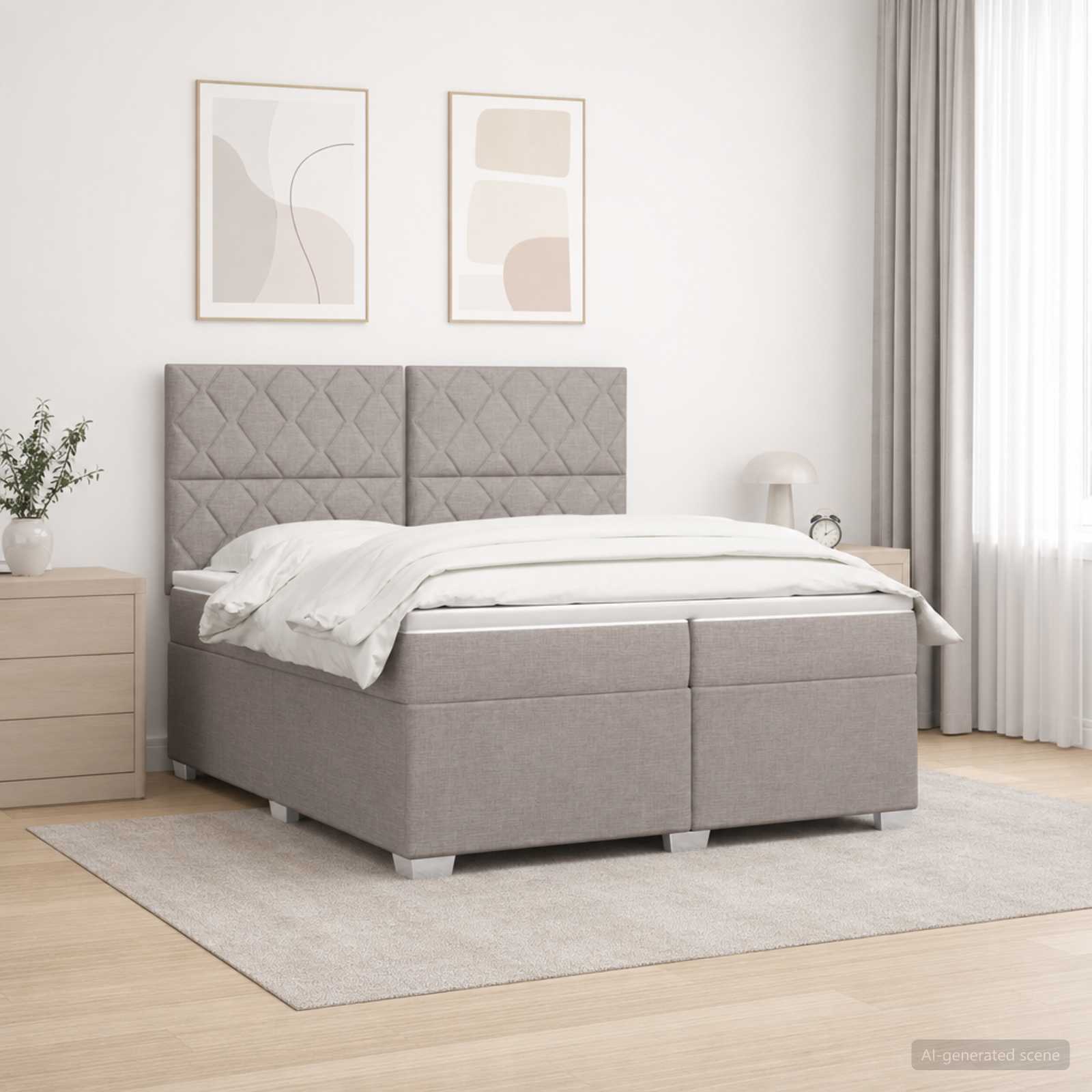 Postelja boxspring z vzmetnico Taupe 200 x 200 cm Blago