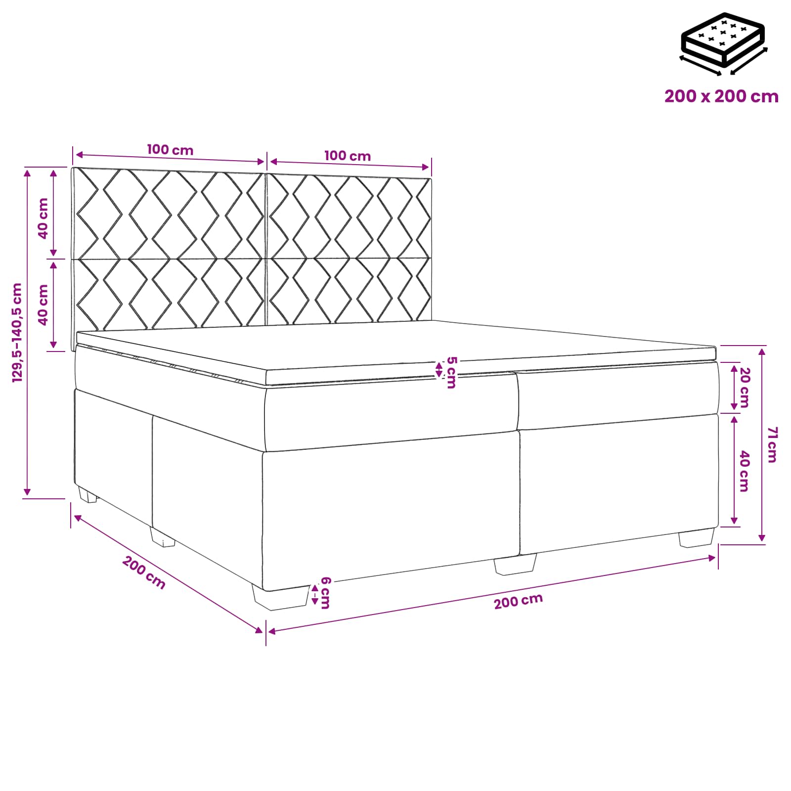 Postelja boxspring z vzmetnico Taupe 200 x 200 cm Blago