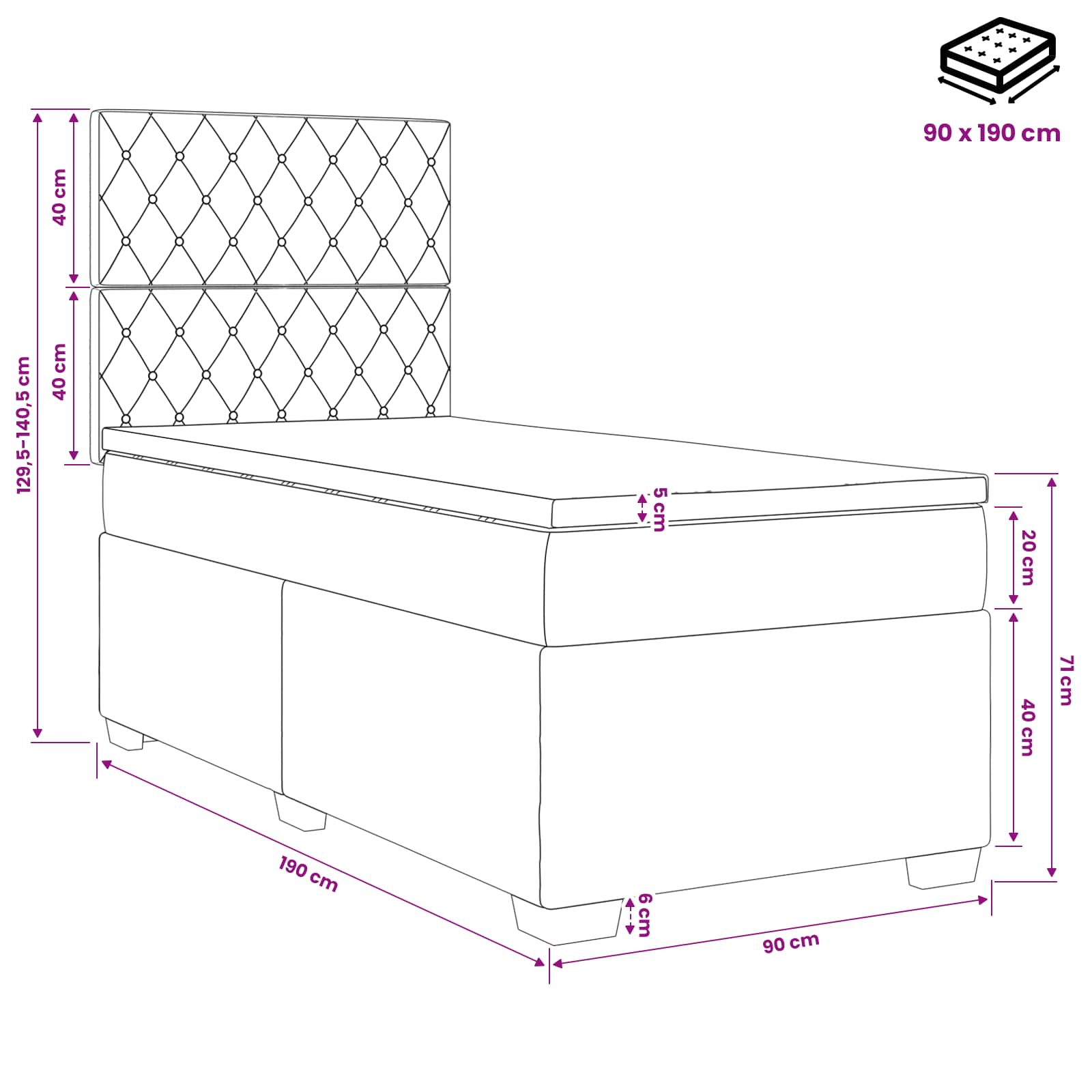 Postelja boxspring z vzmetnico Temno siva 90 x 190 cm Žamet