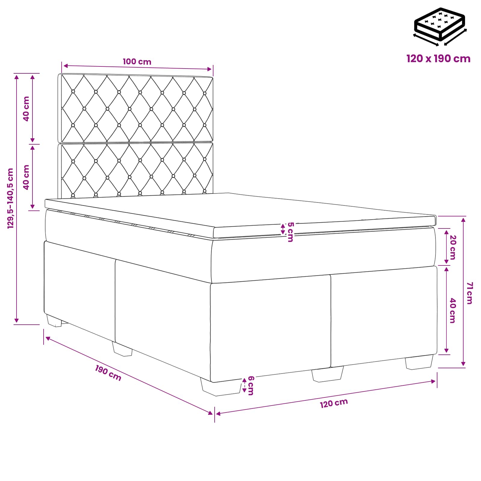 Postelja boxspring z vzmetnico Modra 120 x 190 cm Žamet