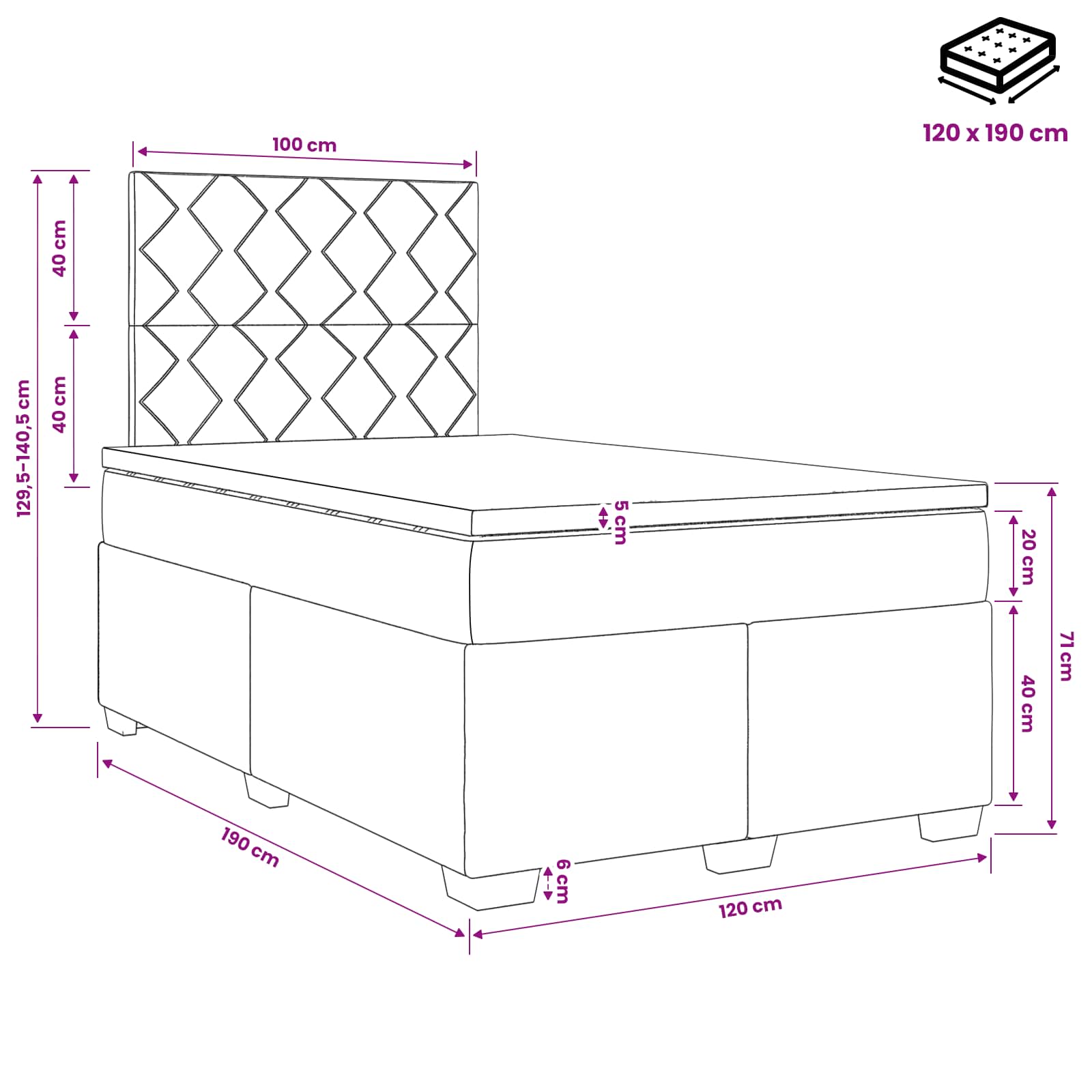 Postelja boxspring z vzmetnico Svetlo siva 120 x 190 cm Žamet