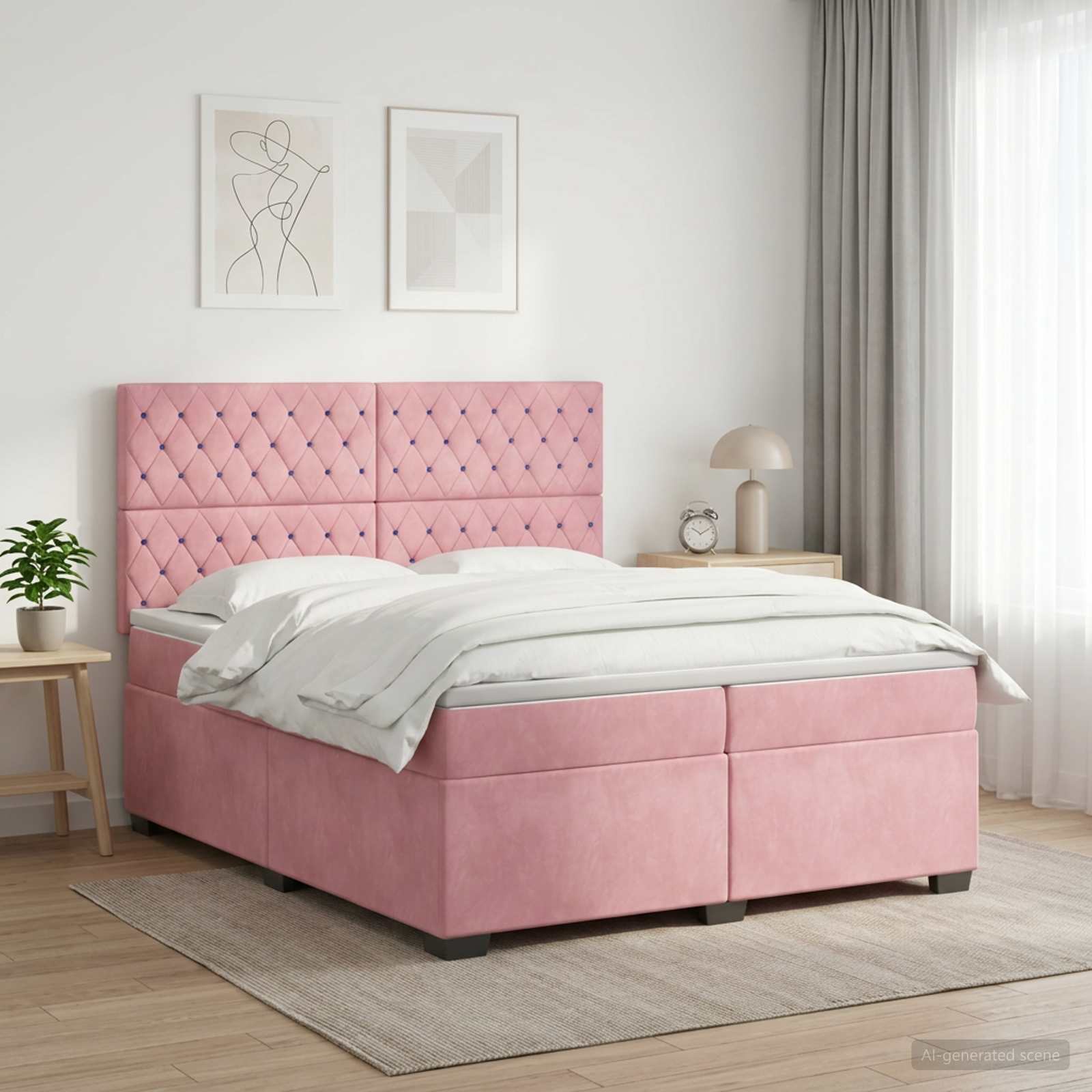 Континентално легло с матрак Розово 200 x 200 cm Кадифе