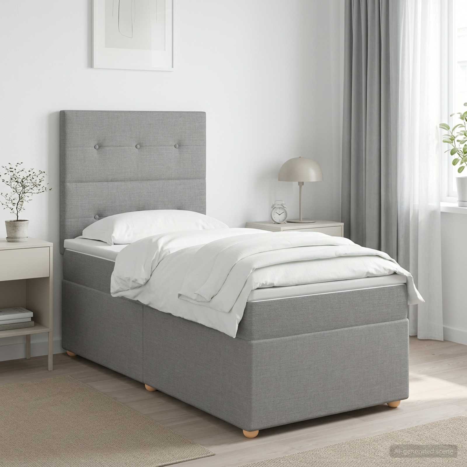 vidaXL Boxspringbett mit Matratze mit Kopfteil Hellgrau Einzeln Stoff