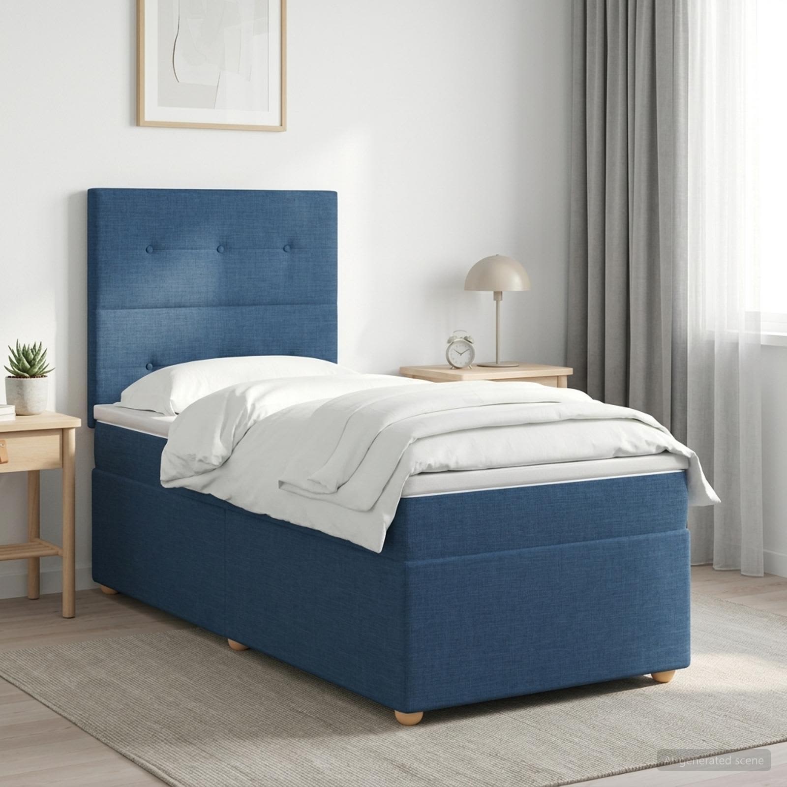 Континентално легло с матрак Синьо 90 x 190 cm Текстил