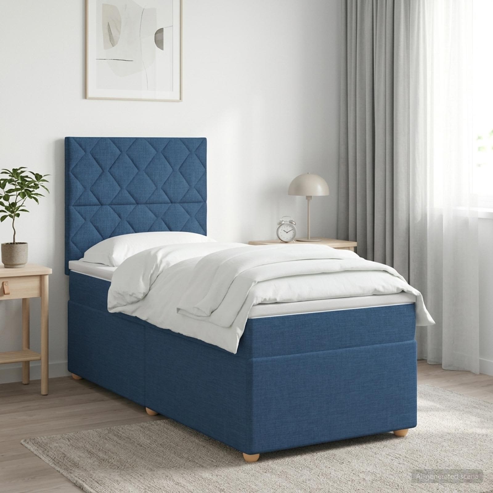 Континентално легло с матрак Синьо 90 x 190 cm Текстил