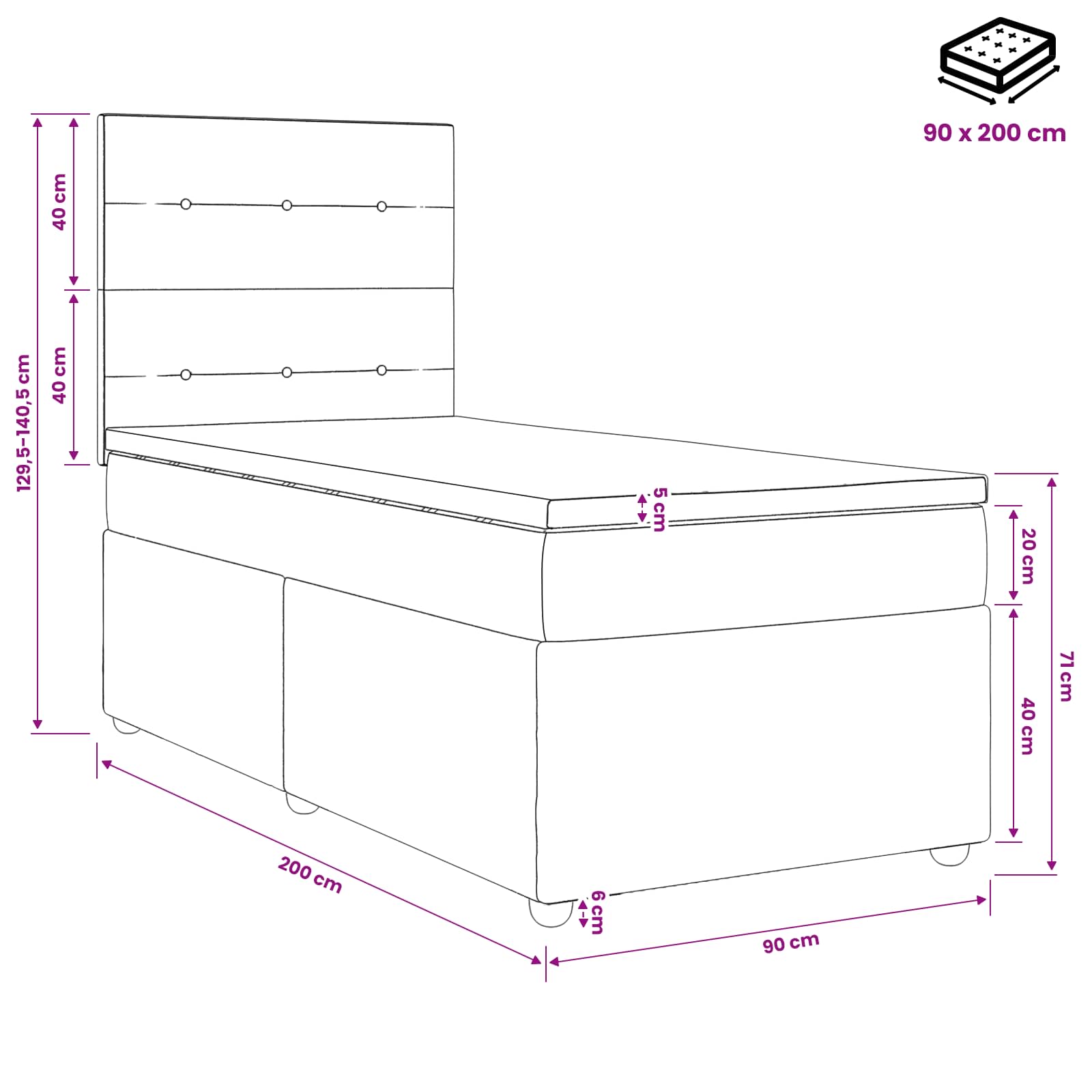 Postelja boxspring z vzmetnico Modra 90 x 200 cm Blago