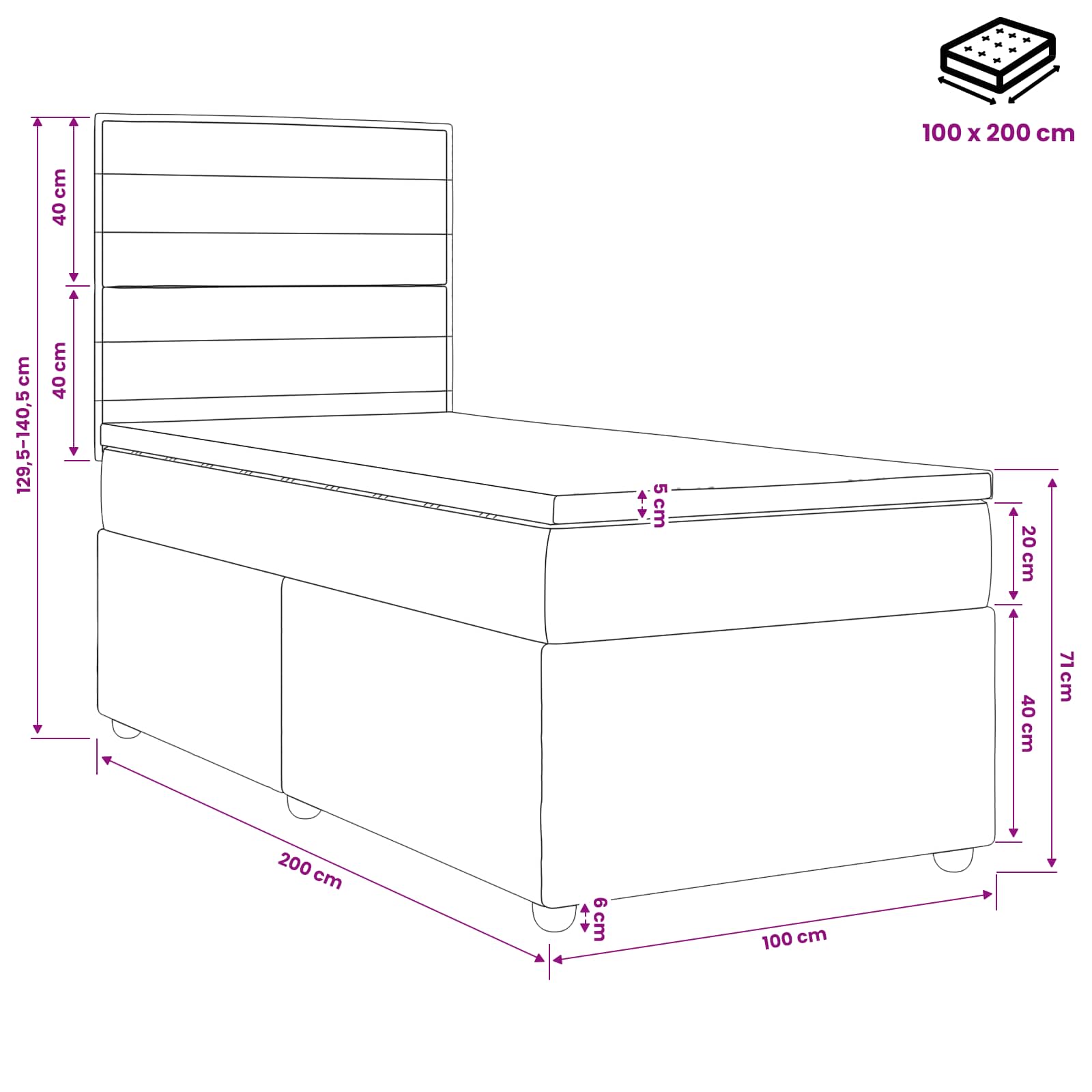 Postelja boxspring z vzmetnico Temno siva 100 x 200 cm Blago