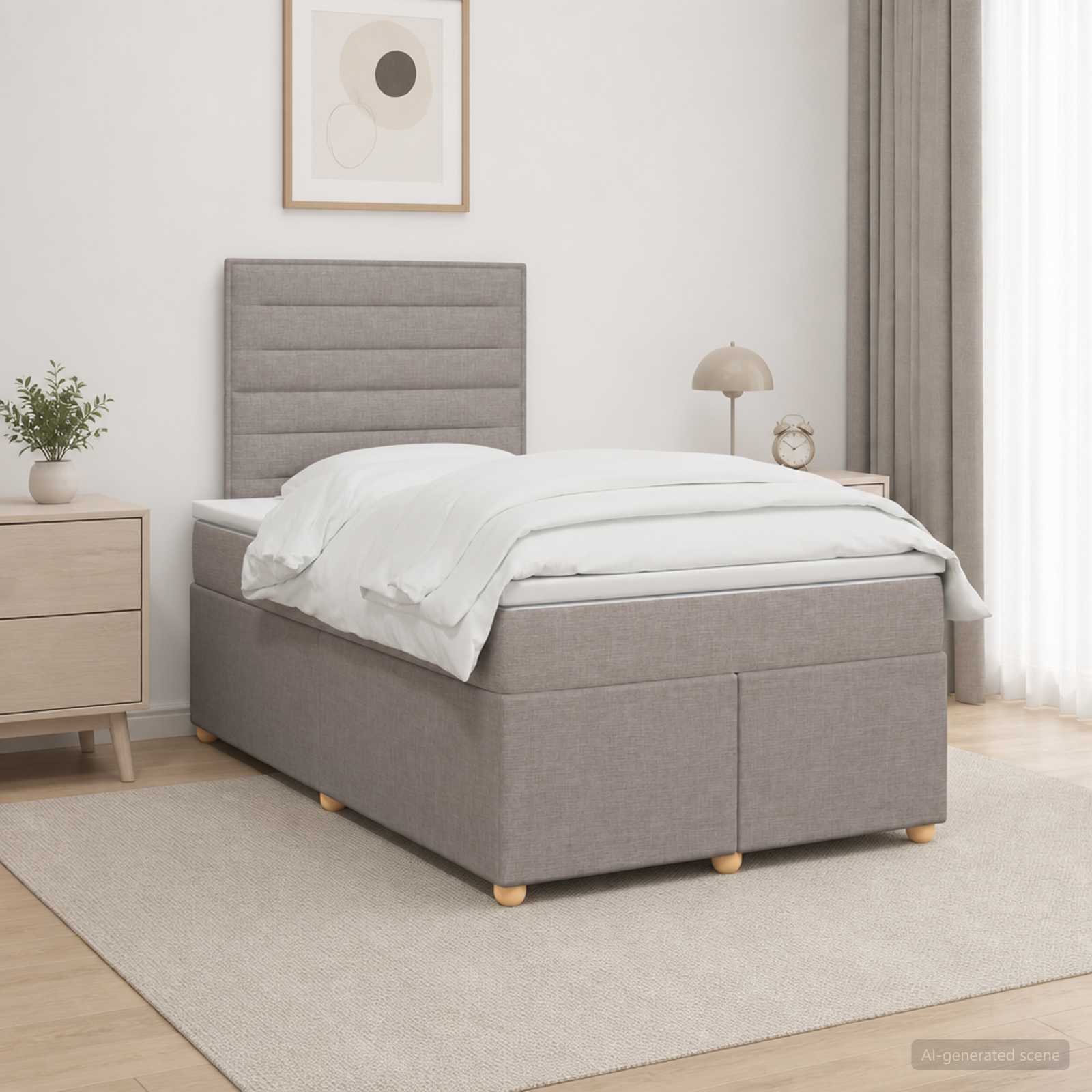 Postelja boxspring z vzmetnico Taupe 120 x 200 cm Blago