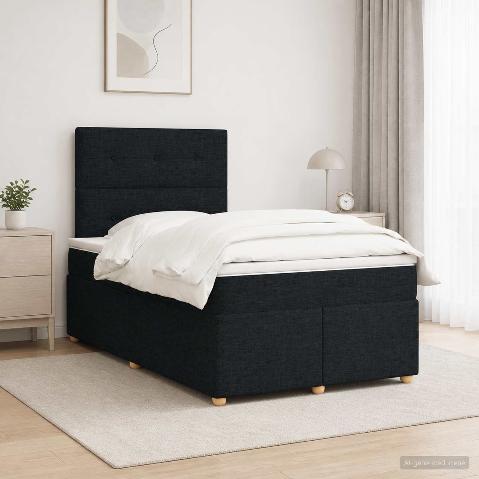 Континентално легло с матрак Черно 120 x 190 cm Текстил