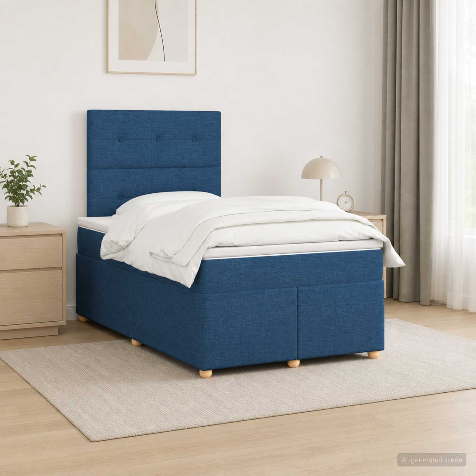 Континентално легло с матрак Синьо 120 x 190 cm Текстил