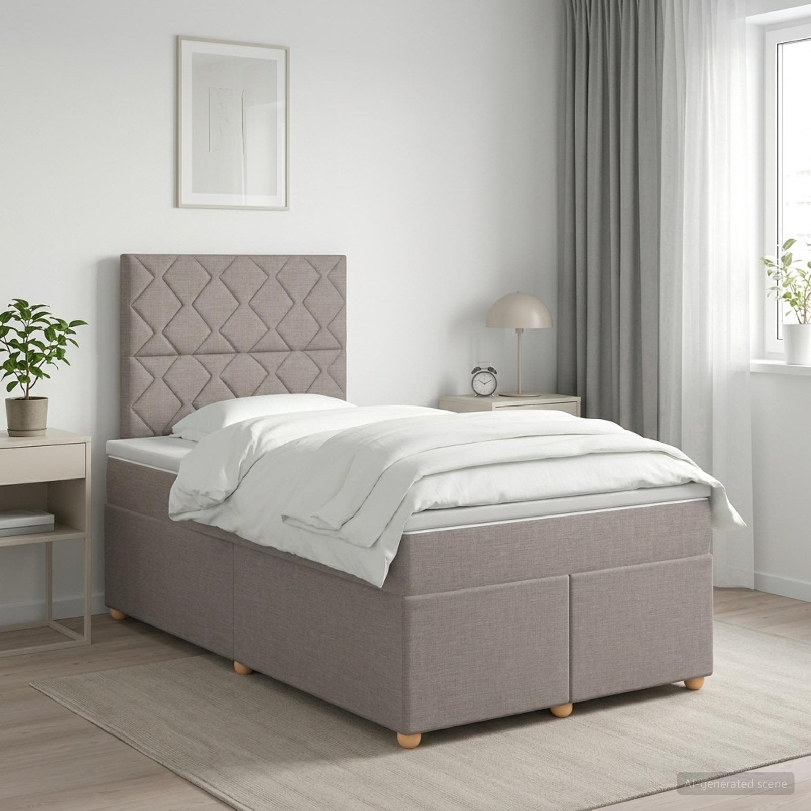Seng med madras og topmadras 120 x 190 cm - gråbrun stof