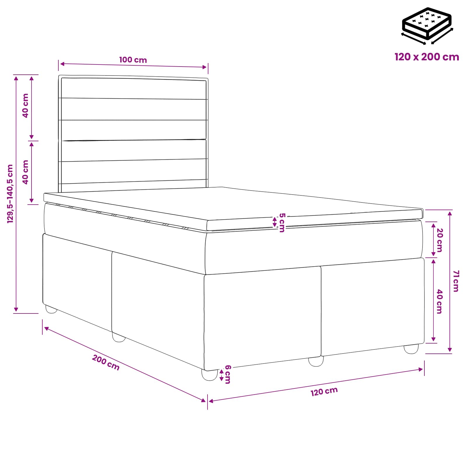 Postelja boxspring z vzmetnico Krem 120 x 200 cm Blago