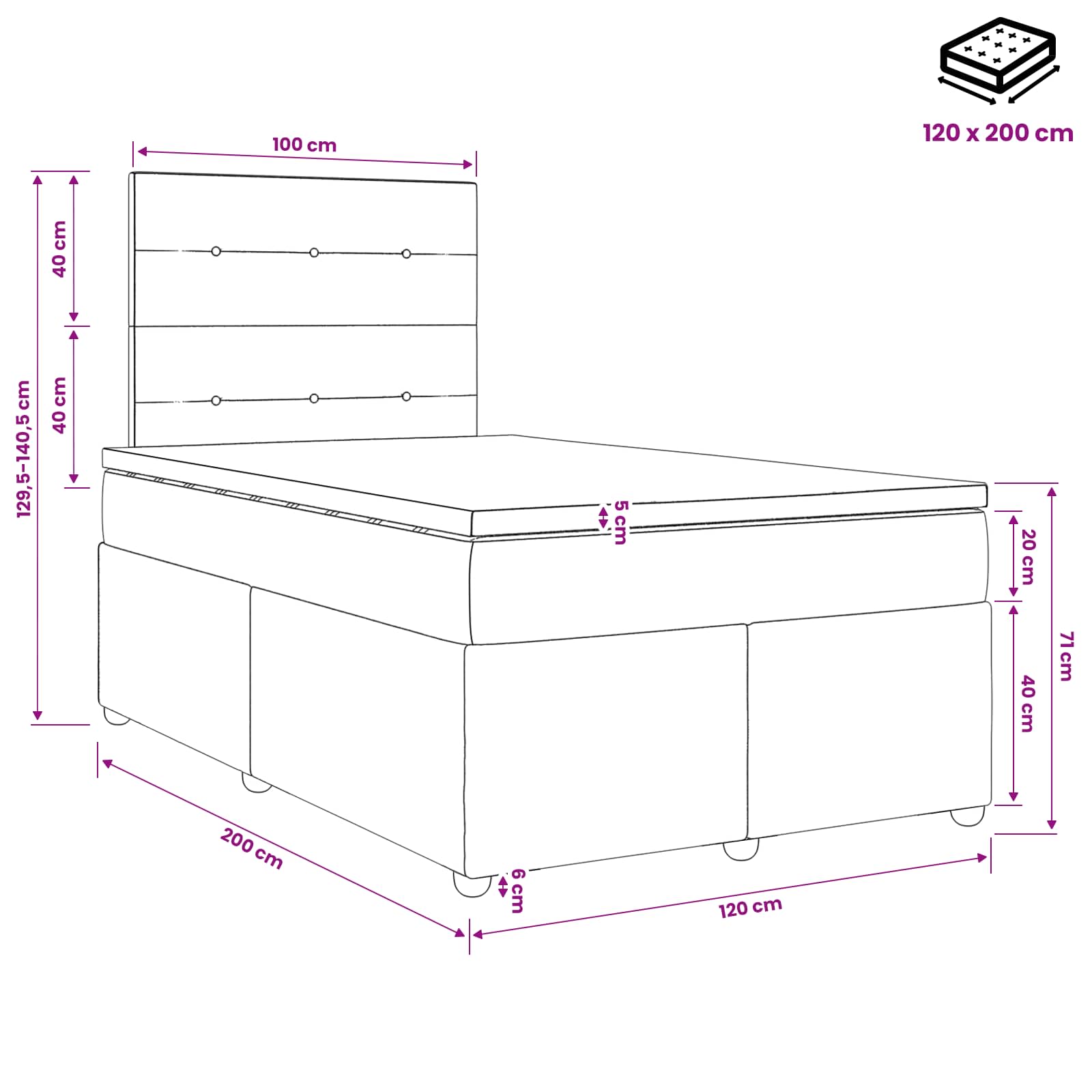 Postelja boxspring z vzmetnico Temno siva 120 x 200 cm Blago