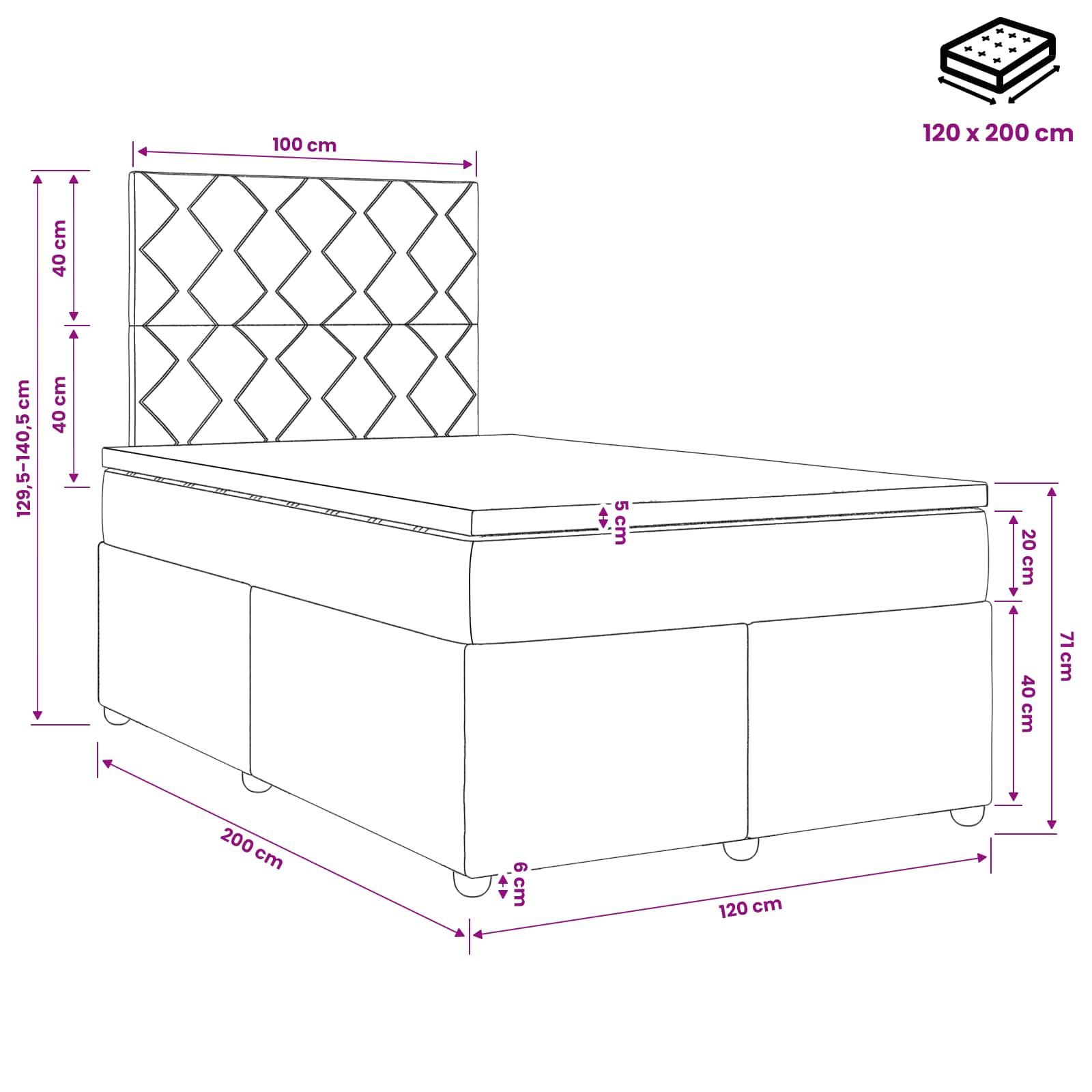 Postelja boxspring z vzmetnico Taupe 120 x 200 cm Blago